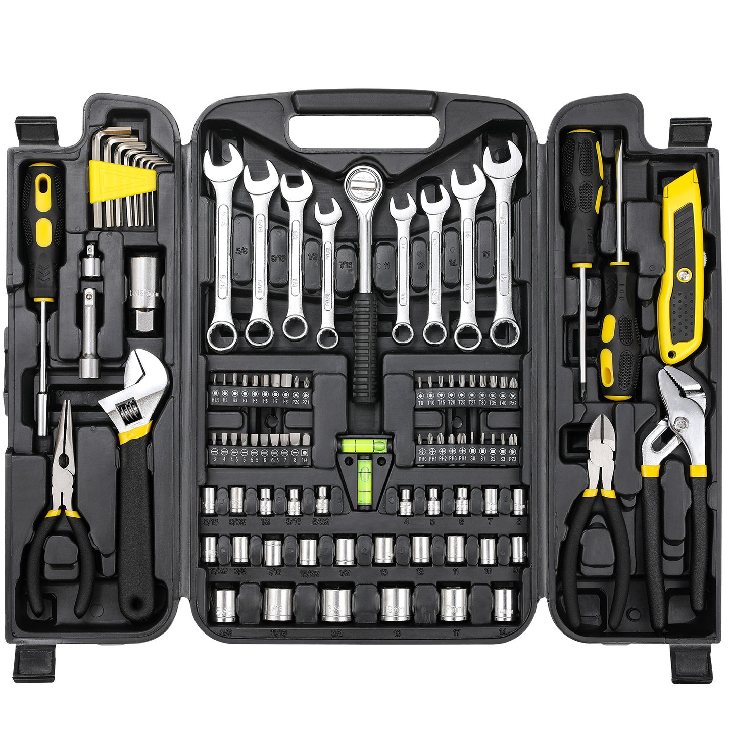TLGREEN 95-Piece Tool Set: Mechanics Kit with Adjustable Wrench, Pliers, Socket Bits in a Portable Plastic Toolbox,Ideal for Home, Apartment, Garage,Perfect Gift for Halloween and Christmas