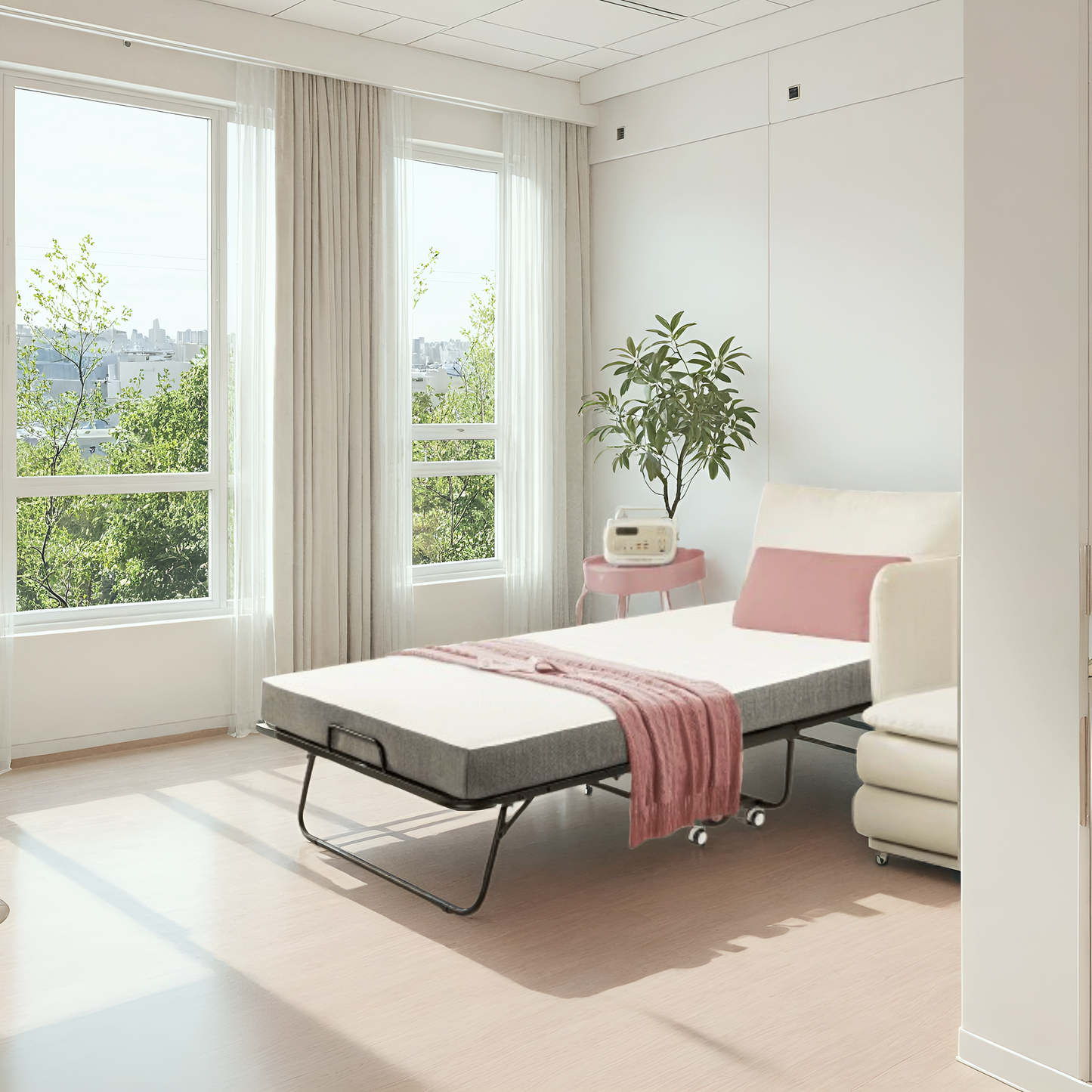 TLGREEN Portable Folding Bed with Mattress - Cot Size, 4" Memory Foam, Sturdy Metal Frame, Space-Saving for Guests or Small Rooms