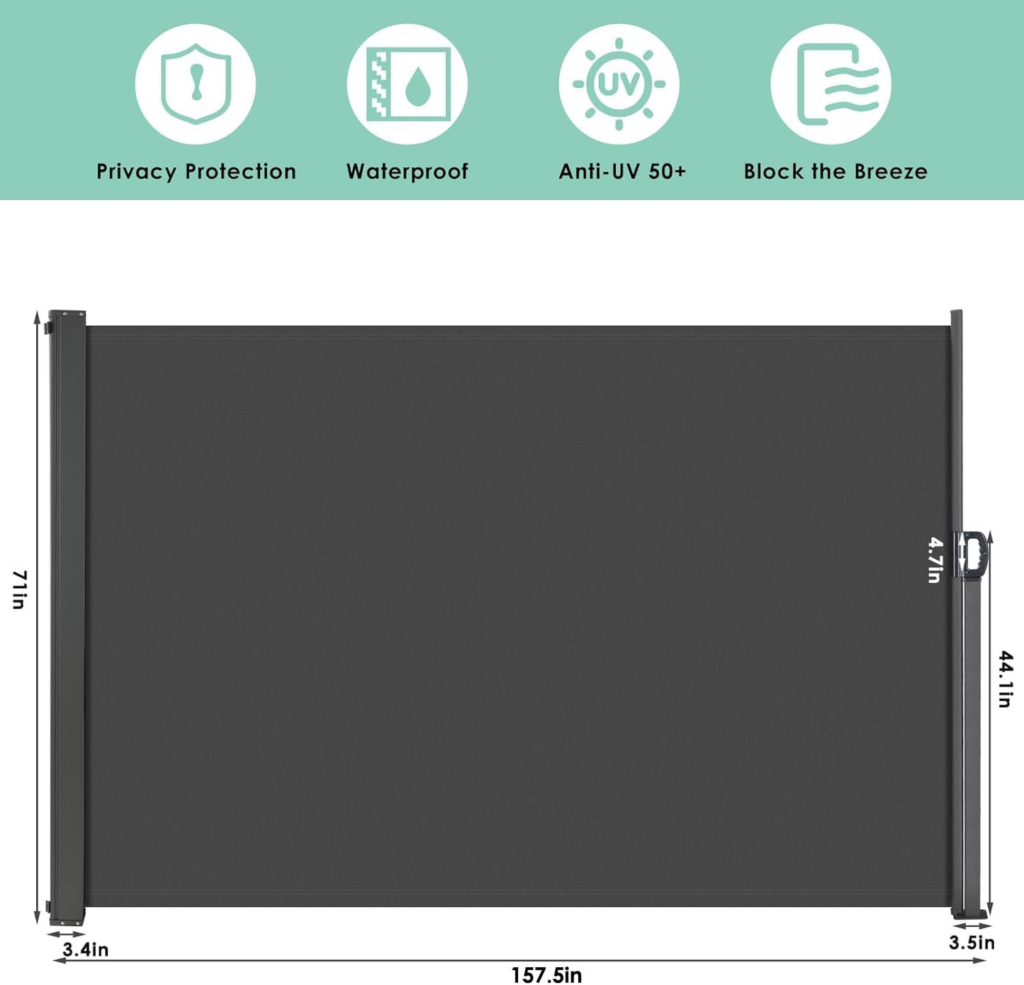 TLGREEN Retractable Side Awning, Retractable Patio Screen Awning, UV Resistant, Outdoor Privacy Screen For Garden, Balcony, Courtyard (Dark Grey)