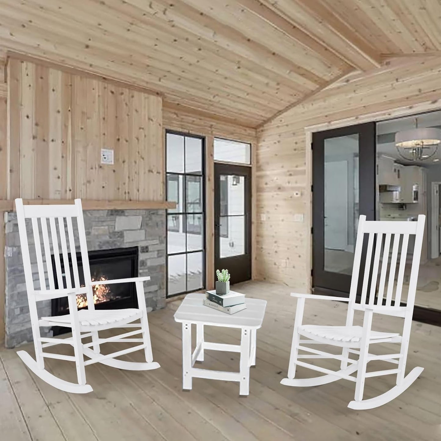 TLGREEN Solid Wood Outdoor Rocking Chair Featuring High Backrest, Simple Assembly for Porch, Garden, Lawn, Balcony