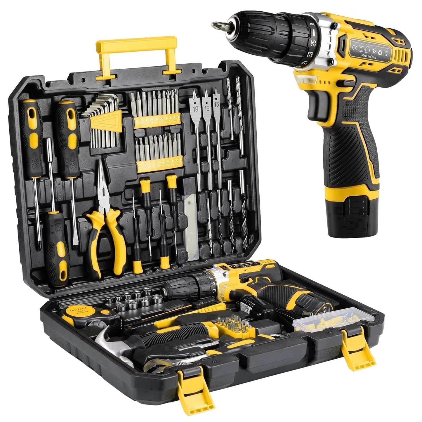 TLGREEN 12V Tool Set with Cordless Drill - 2-Speed Adjustable Power & Rapid Charging Magnetic drill, 139 Piece Home Tool Kit