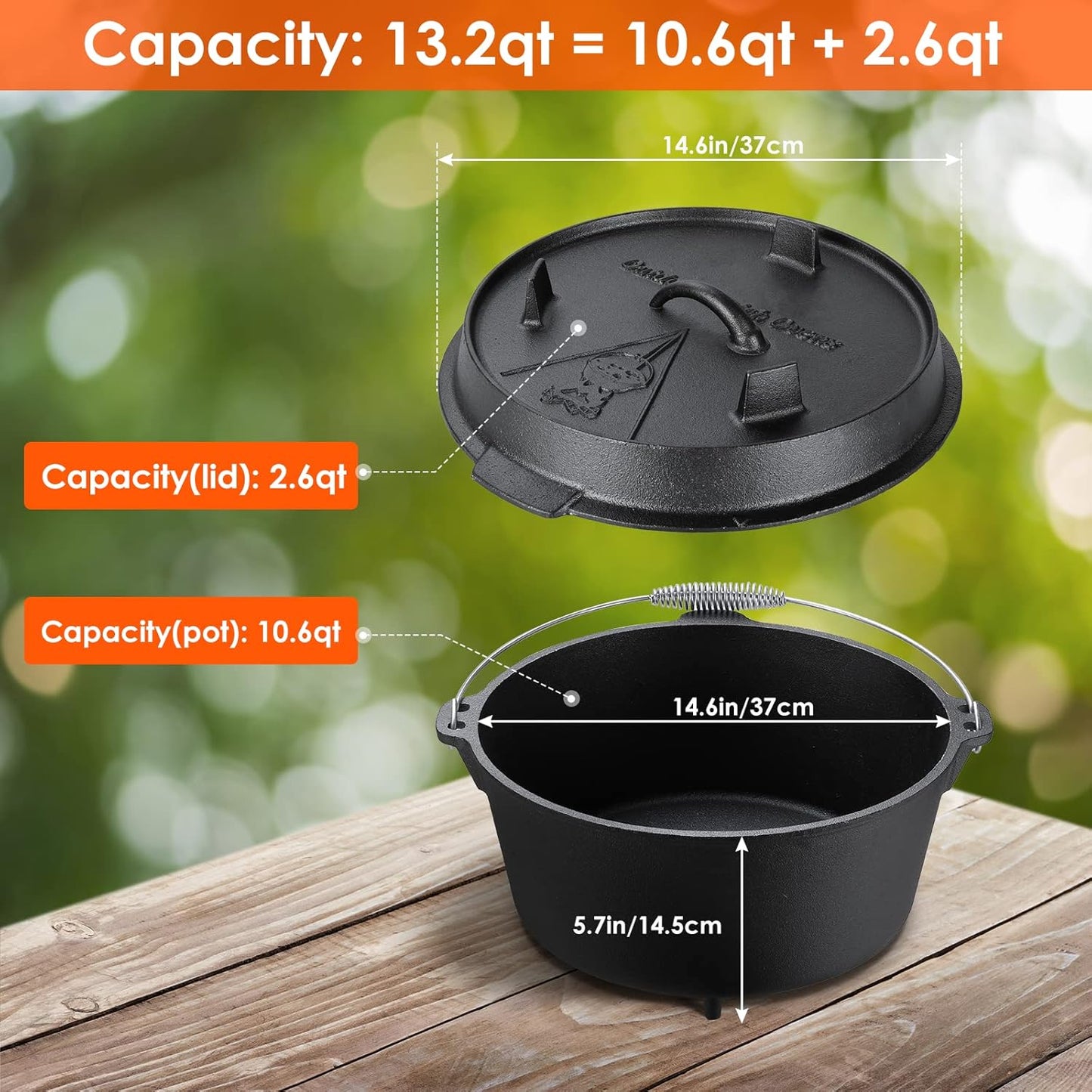 TLGREEN Cast Iron Dutch Oven with Lid Lifter, Stand & Dual Function Lid Griddle