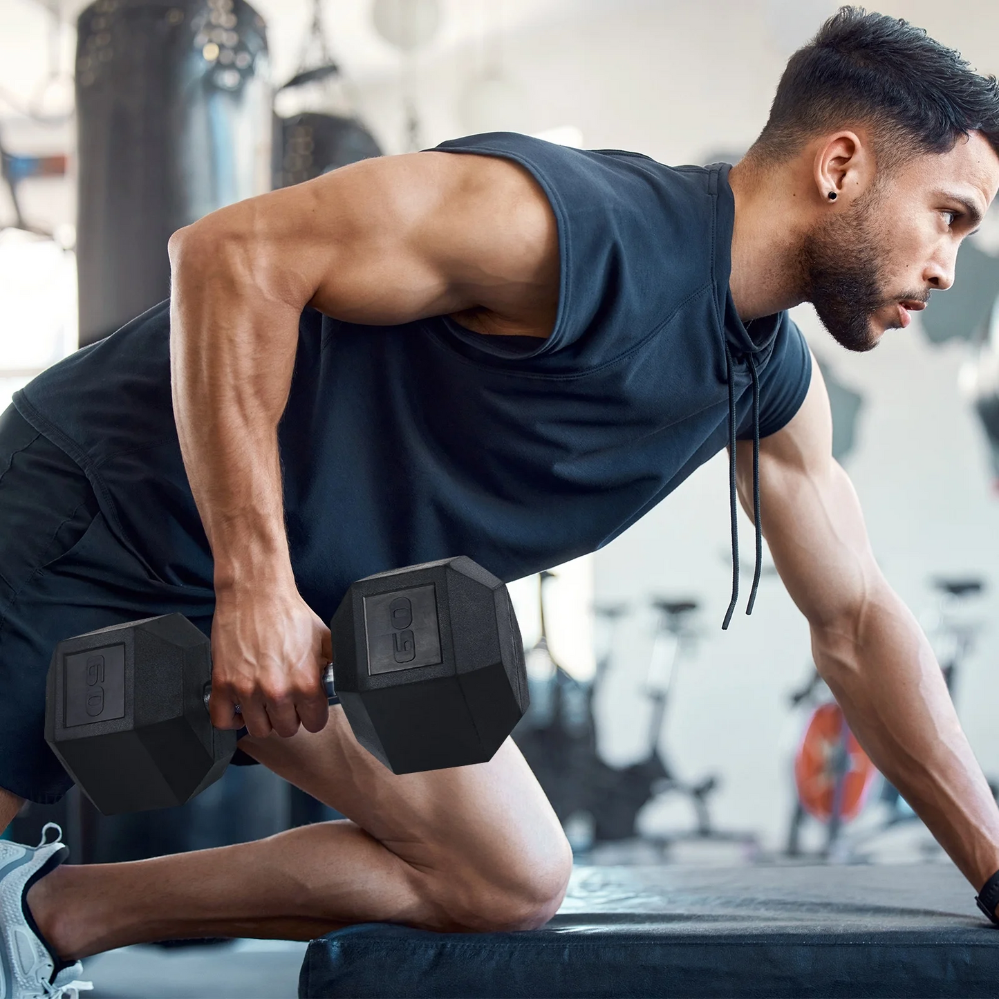 TLGREEN Rubber Hex Dumbbell, Rubber Coated Cast Iron, with Anti-Slip Rubber Grip, 60-75lb, 1 Pair/2Pcs