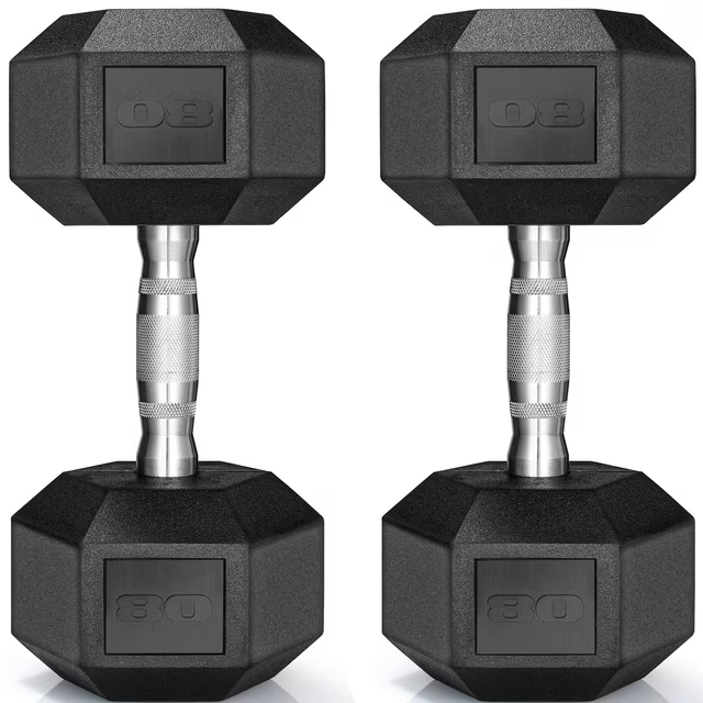 TLGREEN Rubber Coated Cast Iron Hex Dumbbell, 30-85lb,Set of 2,Strength Training Dumbbell for Workout & Exercise