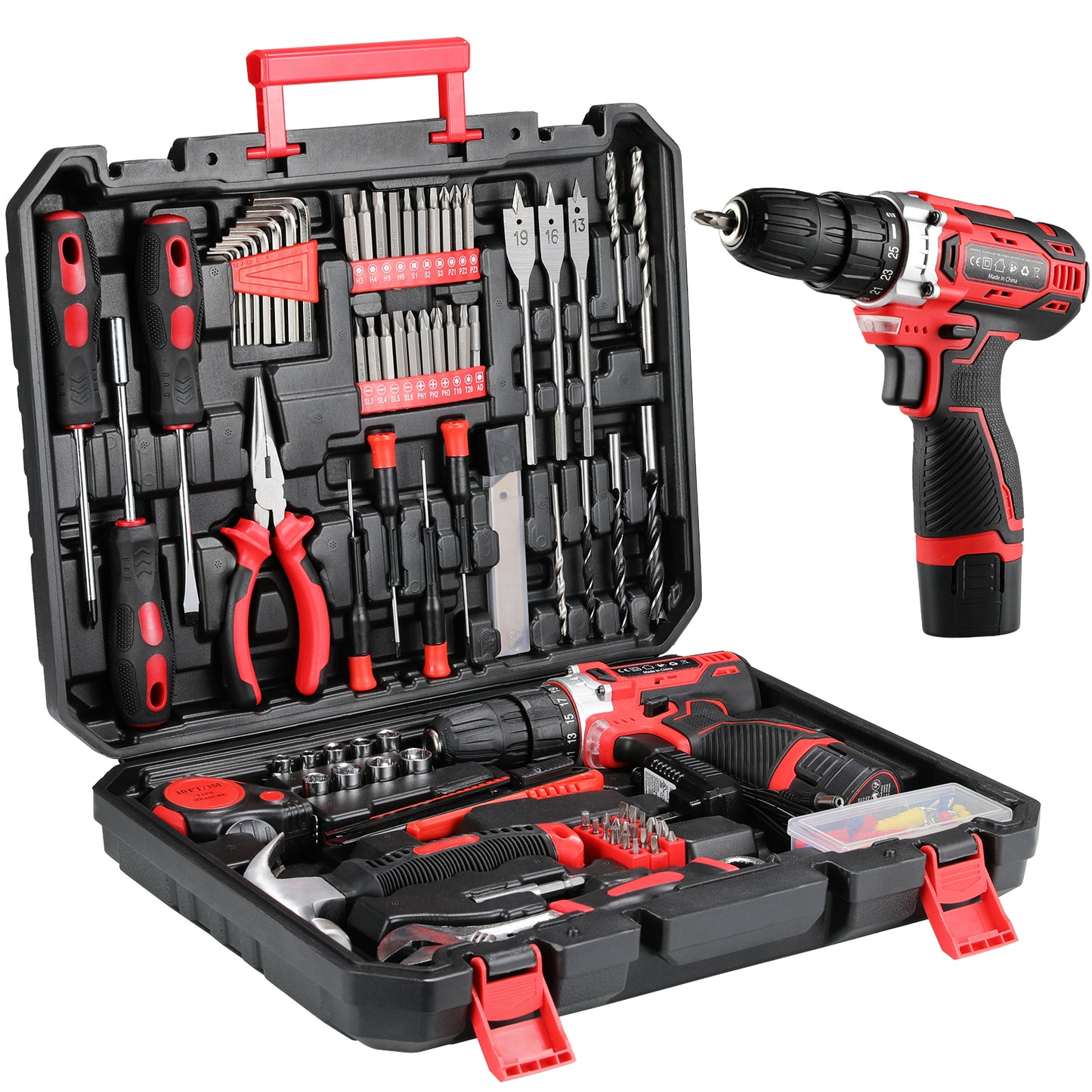 TLGREEN 12V Tool Set with Cordless Drill - 2-Speed Adjustable Power & Rapid Charging Magnetic drill, 139 Piece Home Tool Kit