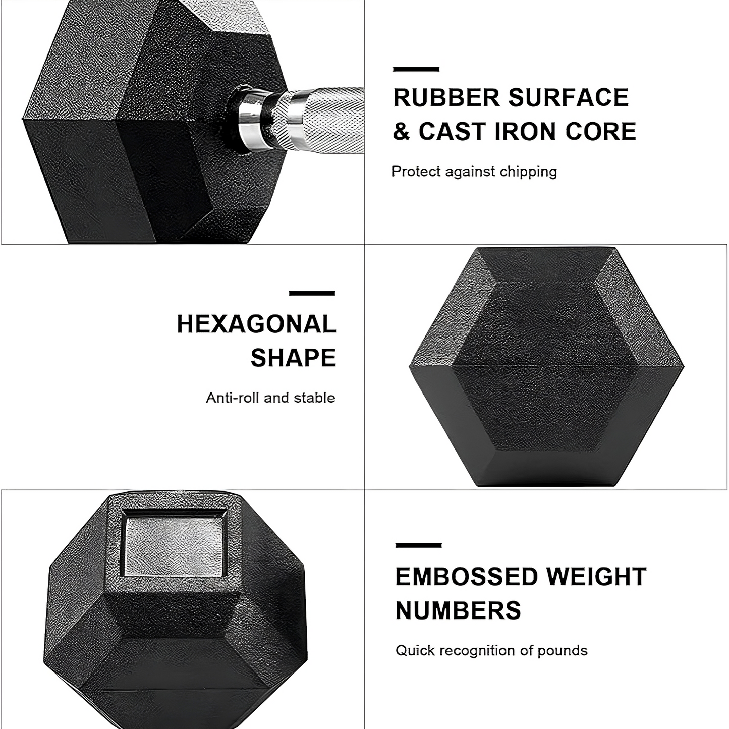 TLGREEN Rubber Coated Cast Iron Hex Dumbbell, 30-85lb,Set of 2,Strength Training Dumbbell for Workout & Exercise
