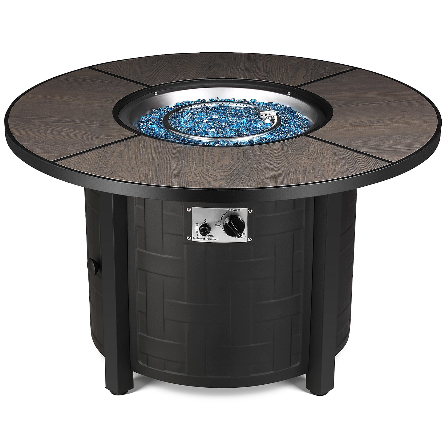 TLGREEN 42" Propane Fire Pit Table with Lid and Blue Stone, 50,000 BTU Auto-Ignition Circular Gas Fire Pit for Outdoor, with Waterproof Cover, CSA Certified