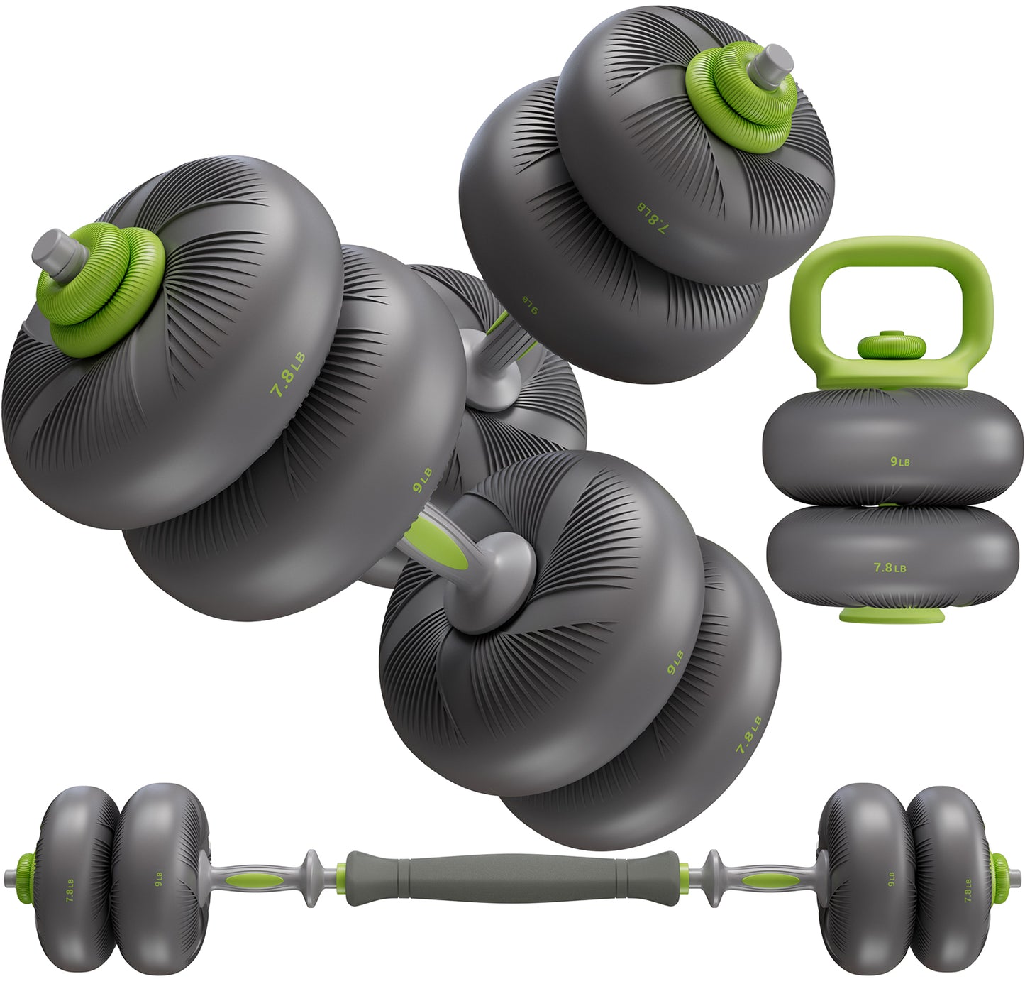 Adjustable Dumbbell Set, 45lbs/67lbs Free Weight Set, 4-in-1 Used as Barbell, Dumbbells, Kettlebell, Weight Plates, Soft Rubber Coated, Space Saving Fitness Exercise for Men/Women