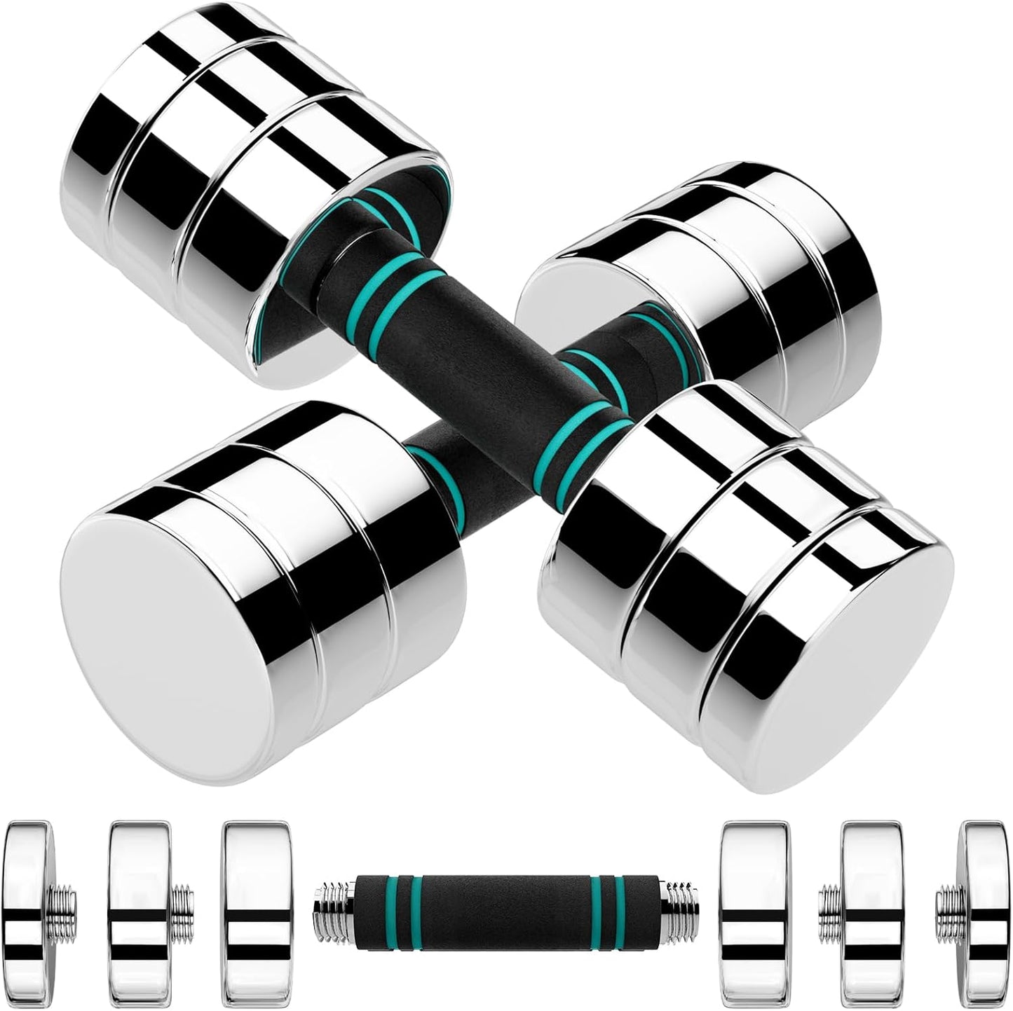 Steel Adjustable Dumbbell Set of 2, 5/10/15lb Free Weights Dumbbells Set, Non-Slip and Comfortable Foam Handle, for Home Gym Office Exercise