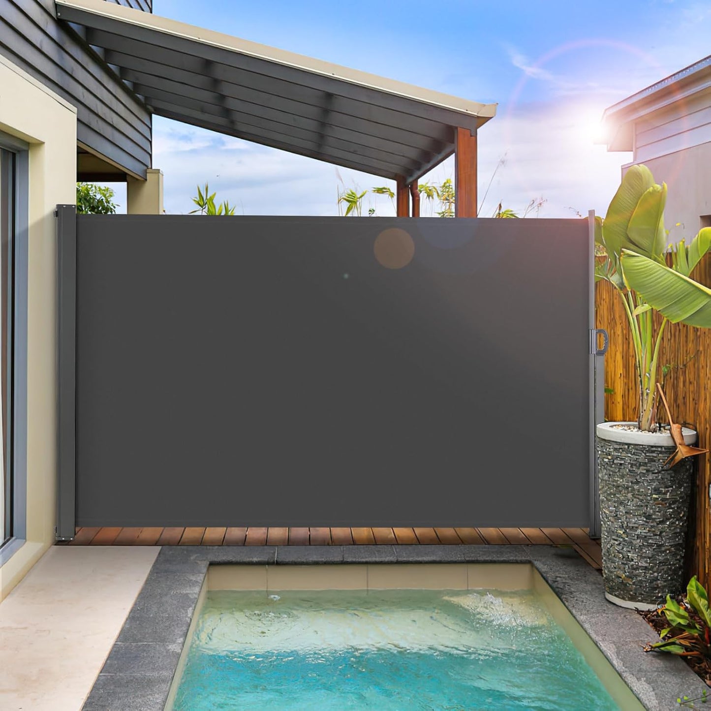 TLGREEN Retractable Side Awning, Retractable Patio Screen Awning, UV Resistant, Outdoor Privacy Screen For Garden, Balcony, Courtyard (Dark Grey)
