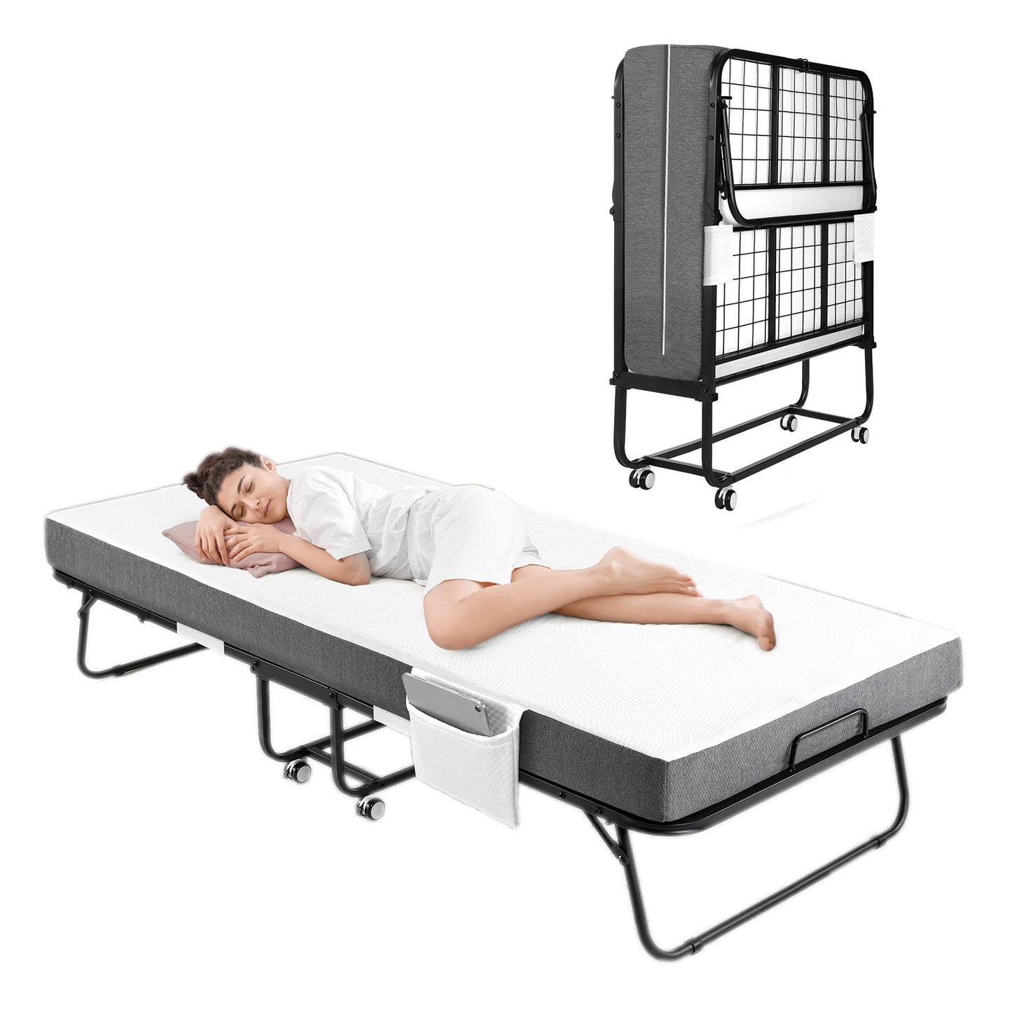 TLGREEN Portable Folding Bed with Mattress - Cot Size, 4" Memory Foam, Sturdy Metal Frame, Space-Saving for Guests or Small Rooms