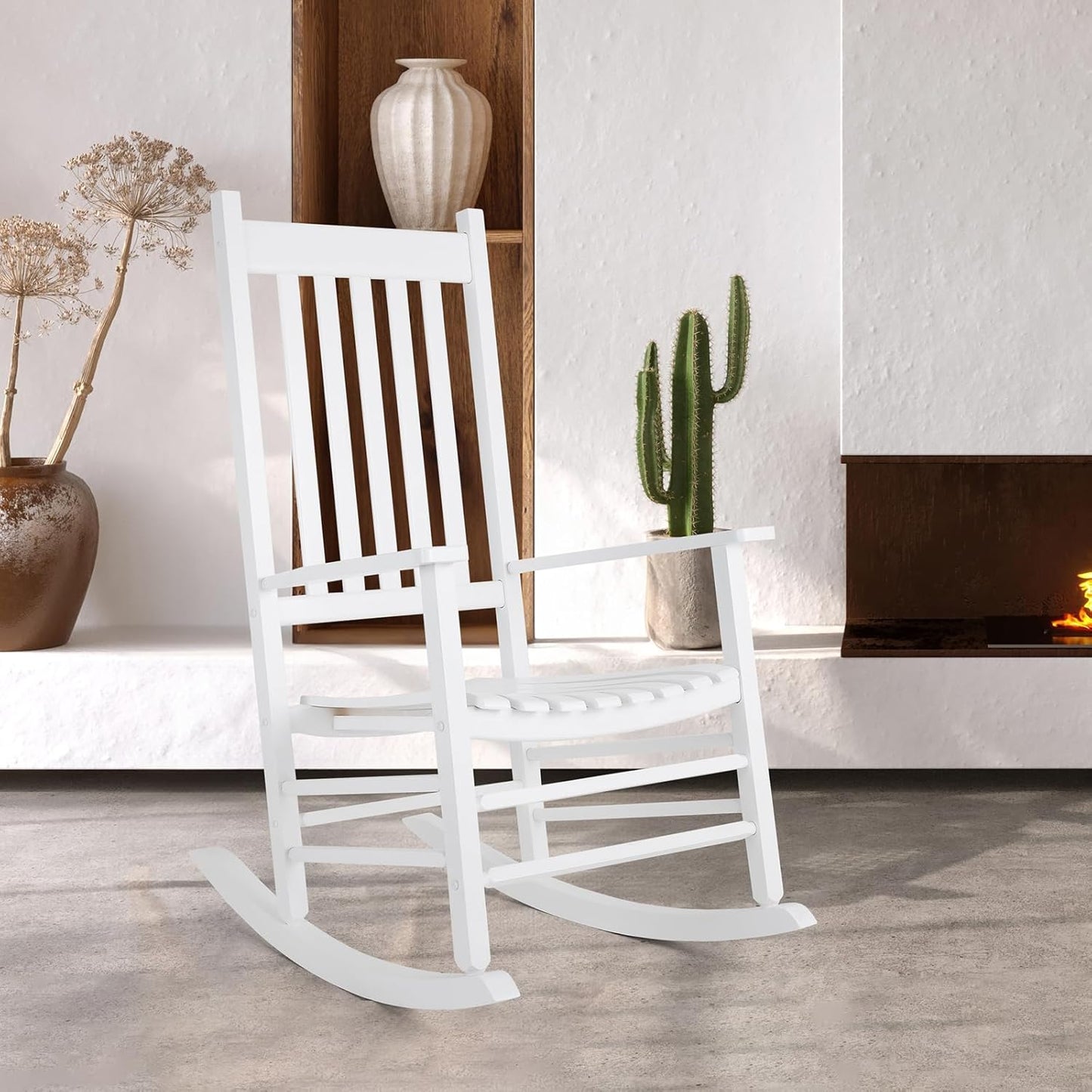 TLGREEN Solid Wood Outdoor Rocking Chair Featuring High Backrest, Simple Assembly for Porch, Garden, Lawn, Balcony