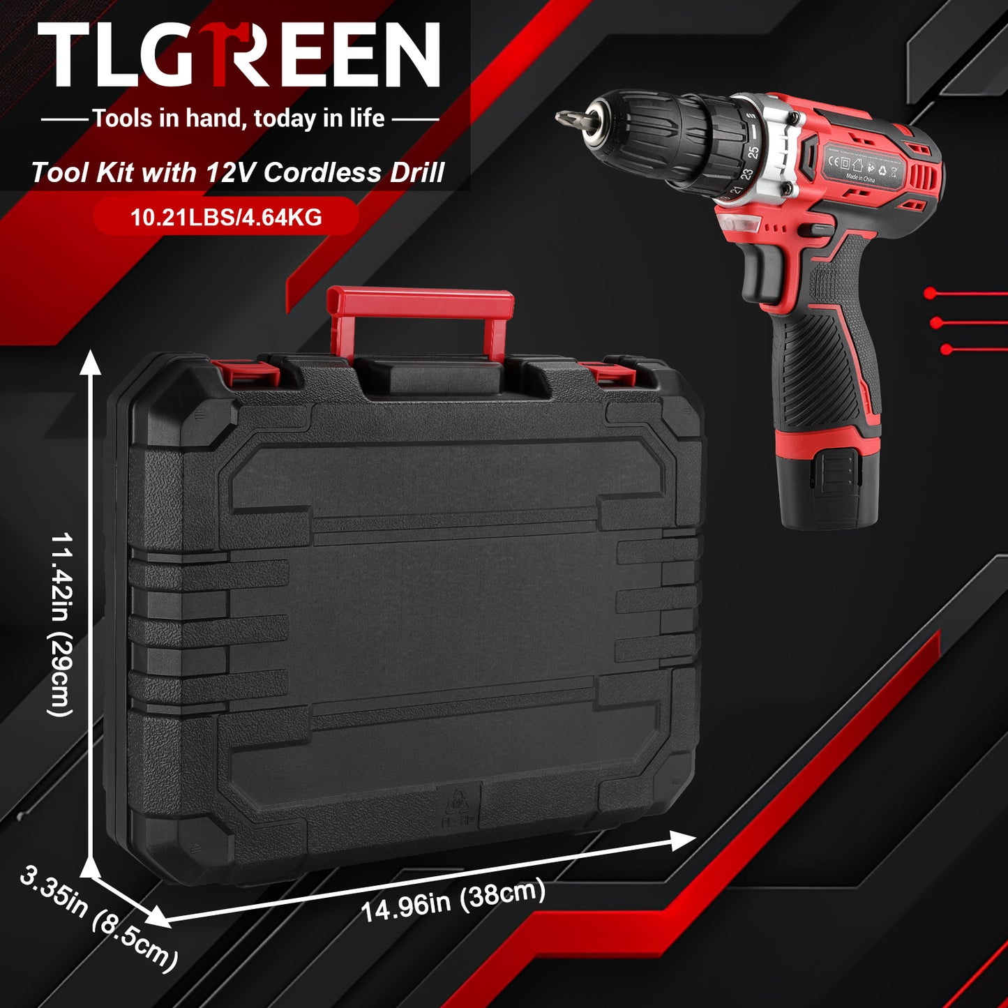TLGREEN 12V Tool Set with Cordless Drill - 2-Speed Adjustable Power & Rapid Charging Magnetic drill, 139 Piece Home Tool Kit