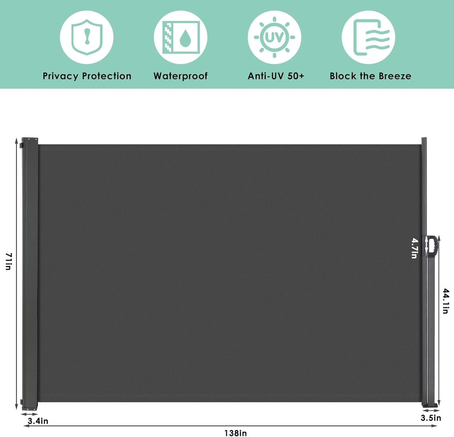 TLGREEN Retractable Side Awning, Retractable Patio Screen Awning, UV Resistant, Outdoor Privacy Screen For Garden, Balcony, Courtyard (Dark Grey)