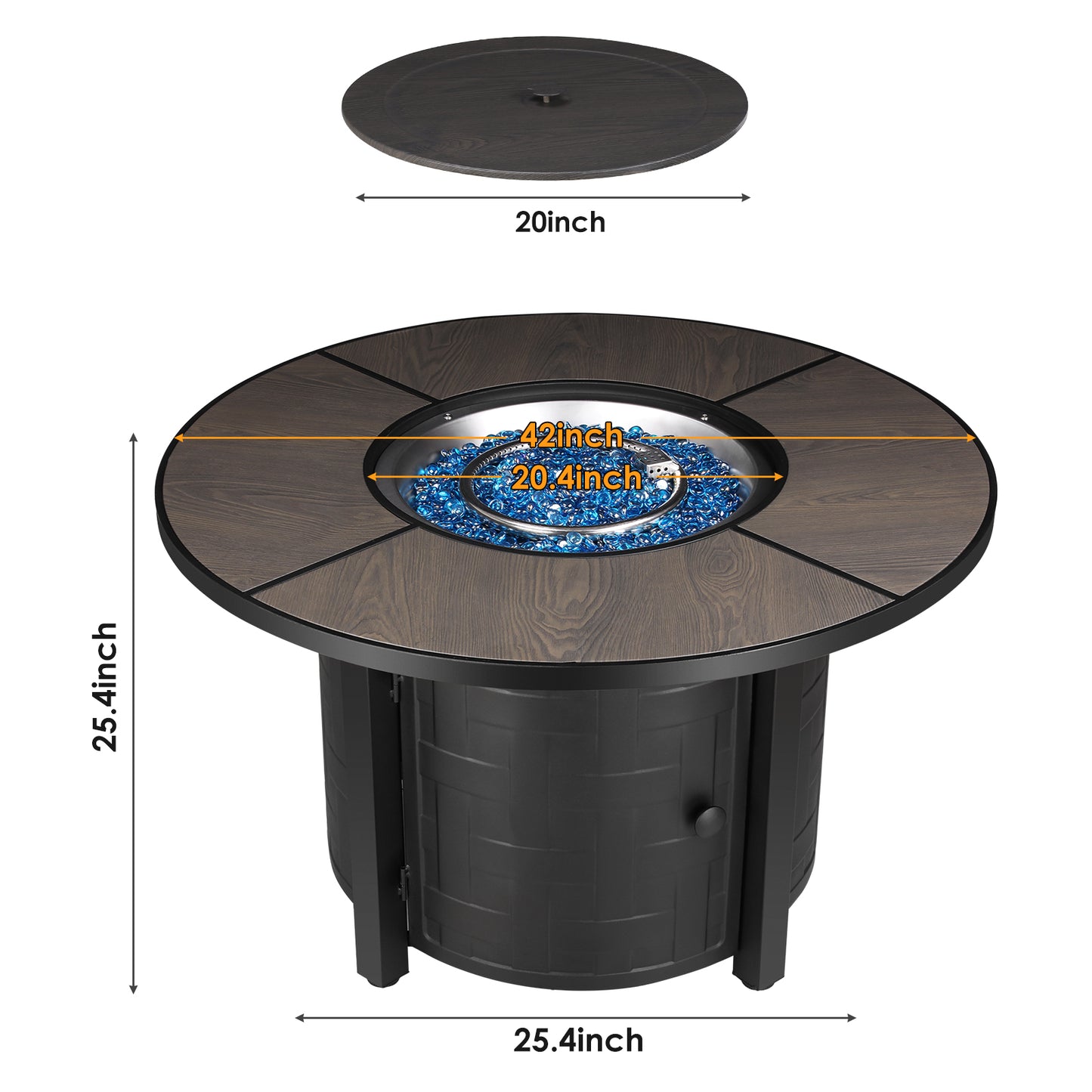 TLGREEN 42" Propane Fire Pit Table with Lid and Blue Stone, 50,000 BTU Auto-Ignition Circular Gas Fire Pit for Outdoor, with Waterproof Cover, CSA Certified