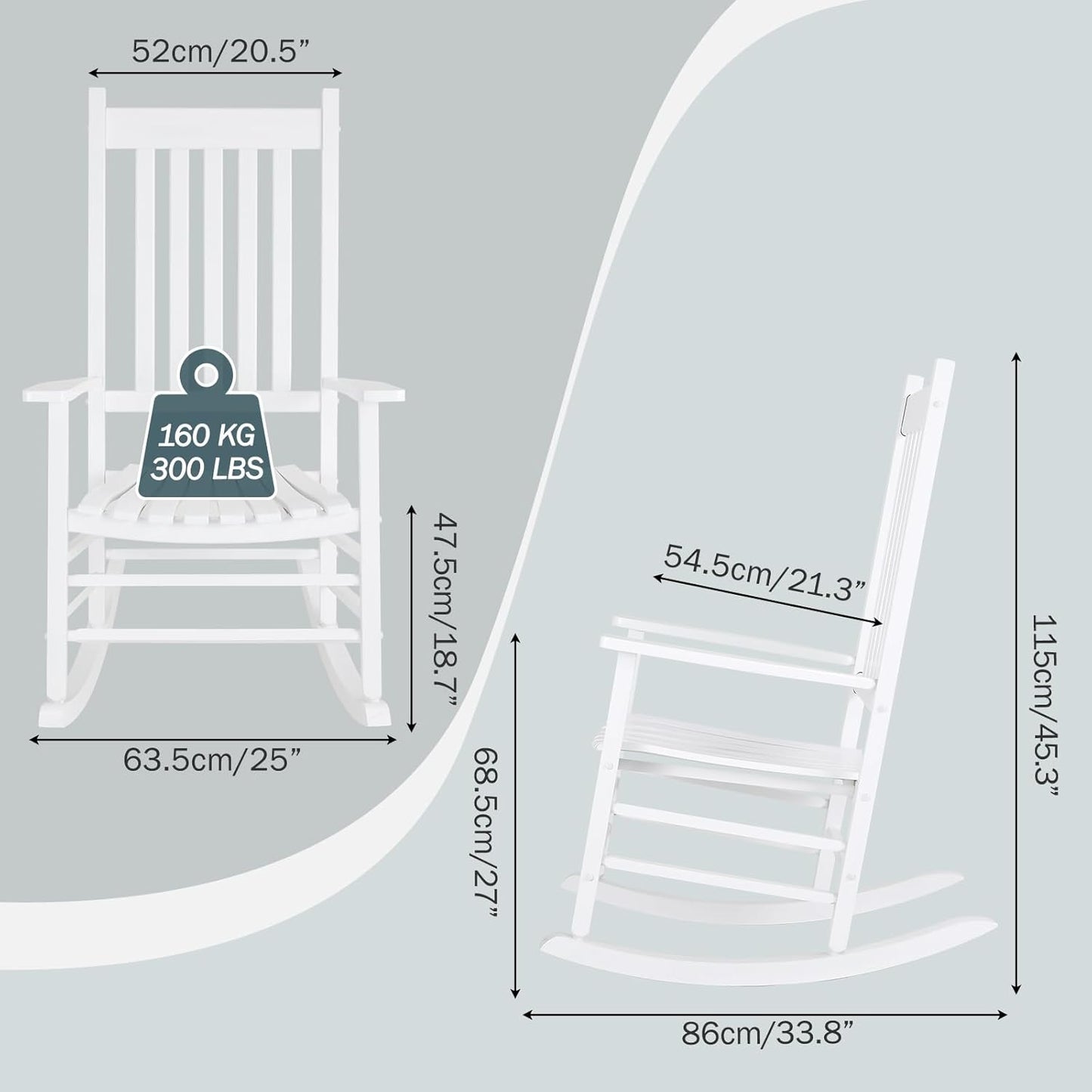 TLGREEN Solid Wood Outdoor Rocking Chair Featuring High Backrest, Simple Assembly for Porch, Garden, Lawn, Balcony