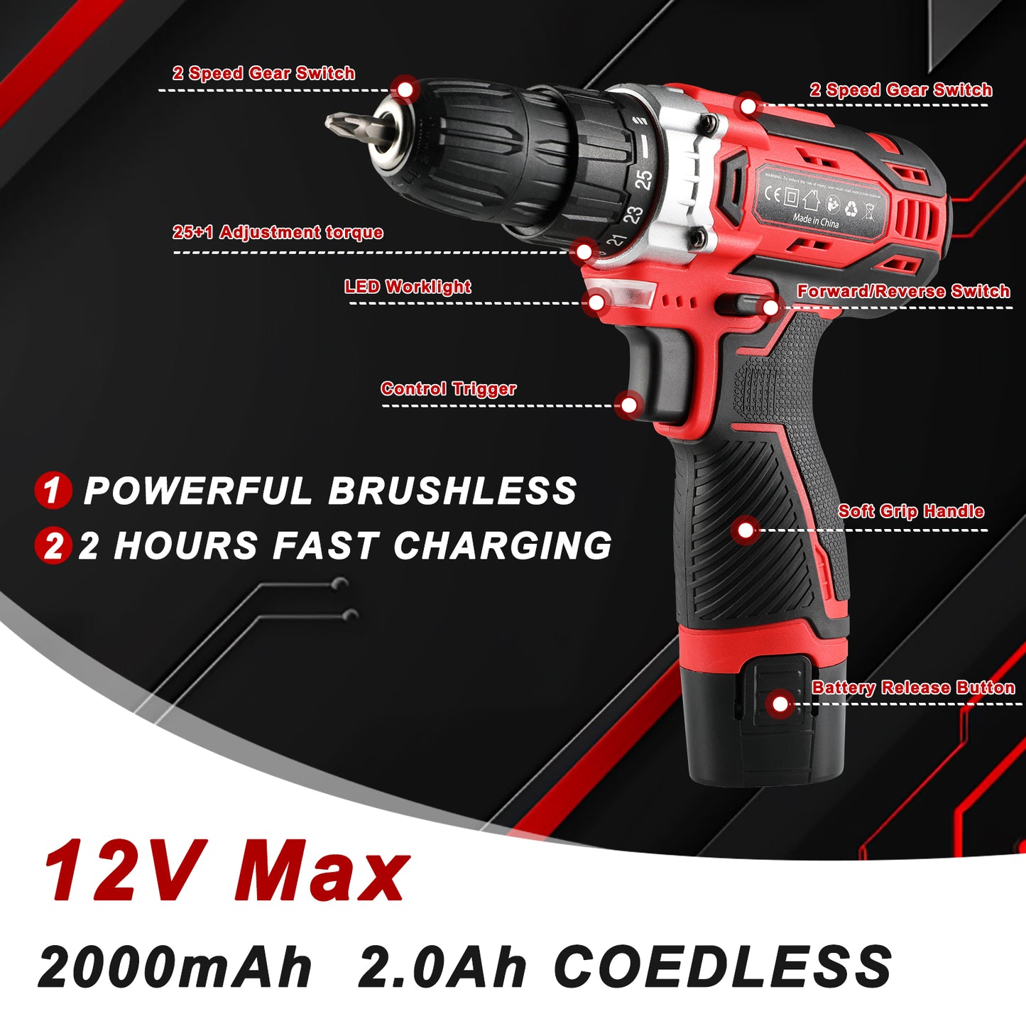TLGREEN 12V Tool Set with Cordless Drill - 2-Speed Adjustable Power & Rapid Charging Magnetic drill, 139 Piece Home Tool Kit