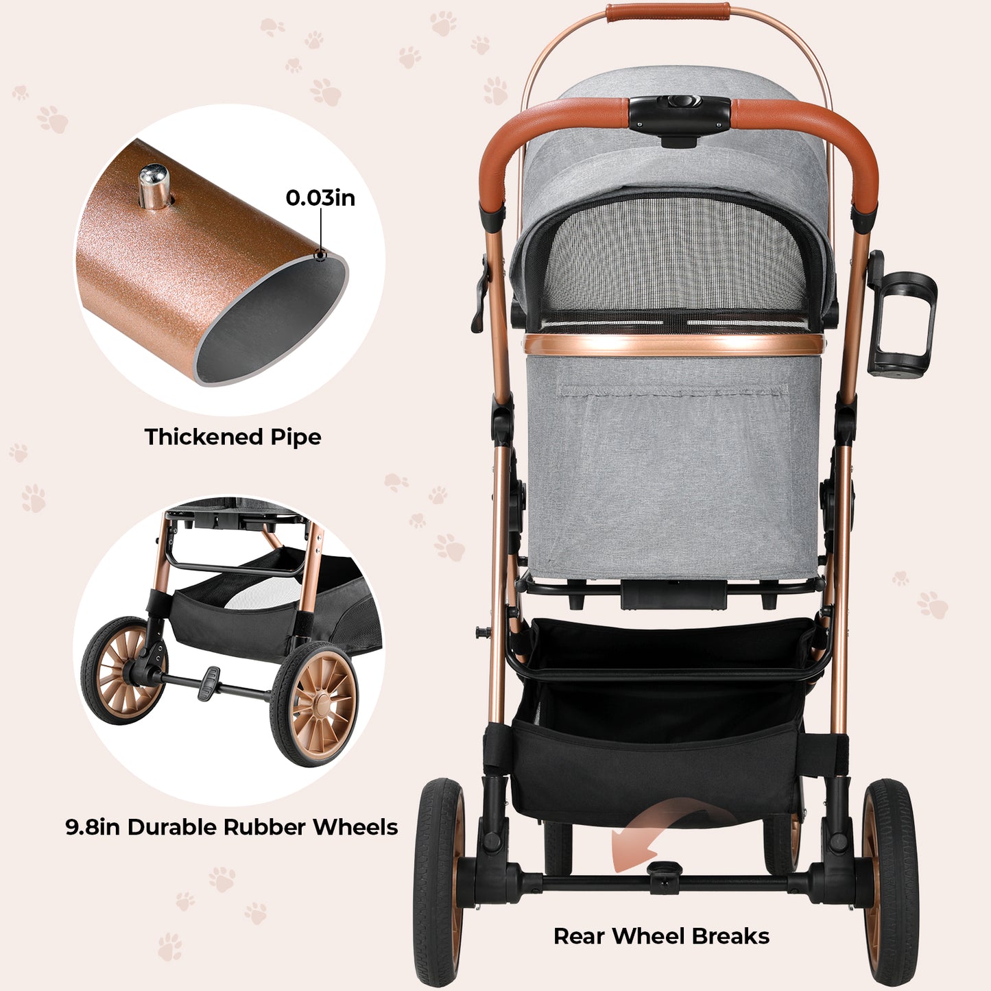 TLGREEN 4-Wheel Stable Pet Stroller for Medium Dogs/ Cats (55lbs Max) - 3-in-1 Convertible Design with Removable Carrier & One-Click Folding Mechanism (Black)