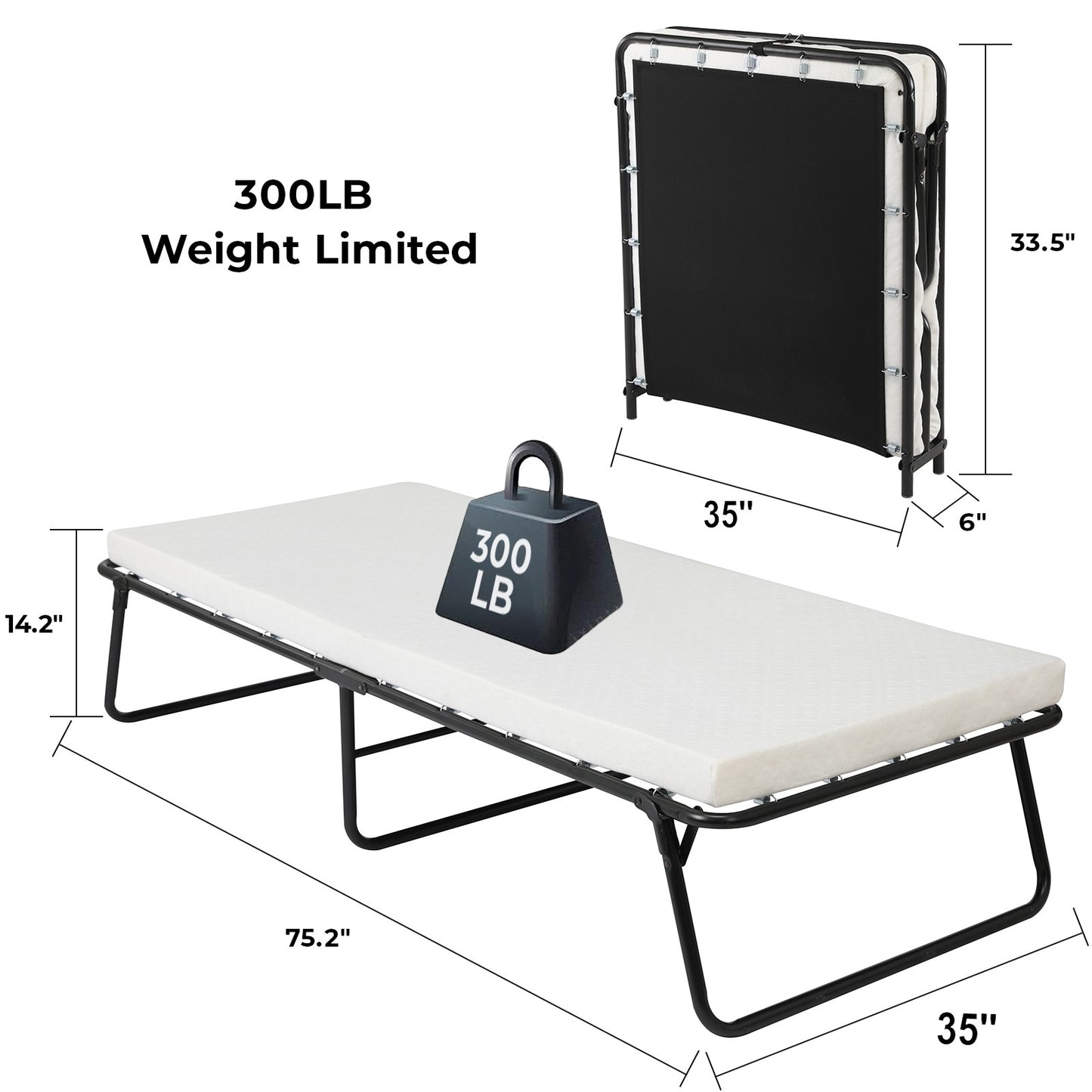 TLGREEN Folding Bed with Memory Foam Mattress - Portable Rollaway Bed for Adults, Sturdy Metal Frame, No Assembly Needed