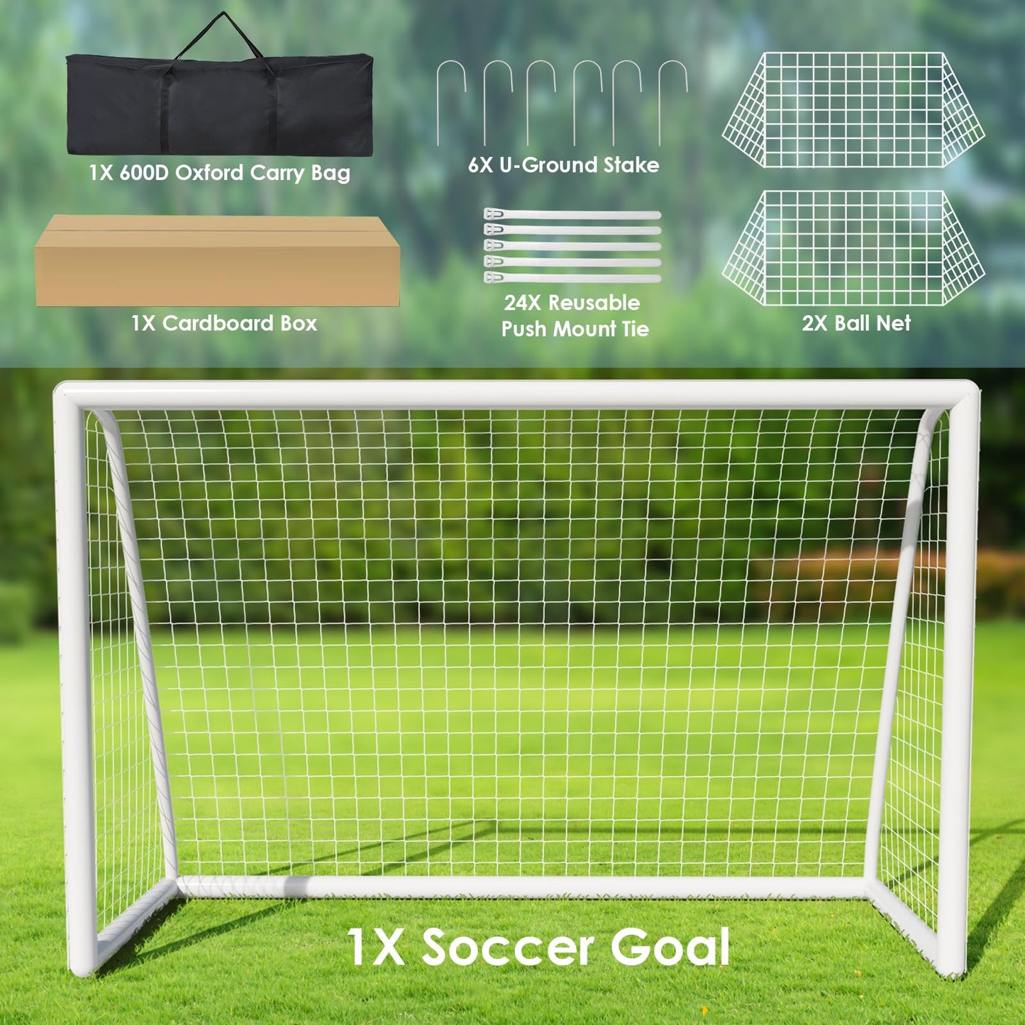 TLGREEN 10x6.5ft Soccer Goal Set for Kids and Adults, with Weatherproof UPVC Frame, Soccer Nets, Carry Bag, Ground Stakes