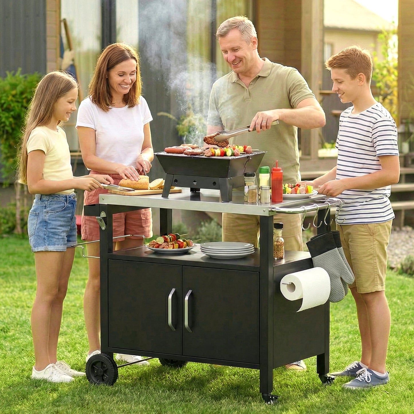 TLGREEN Service Cart with Wheels, Portable Tool Cart for Restaurant, Garage, Warehouse, Home