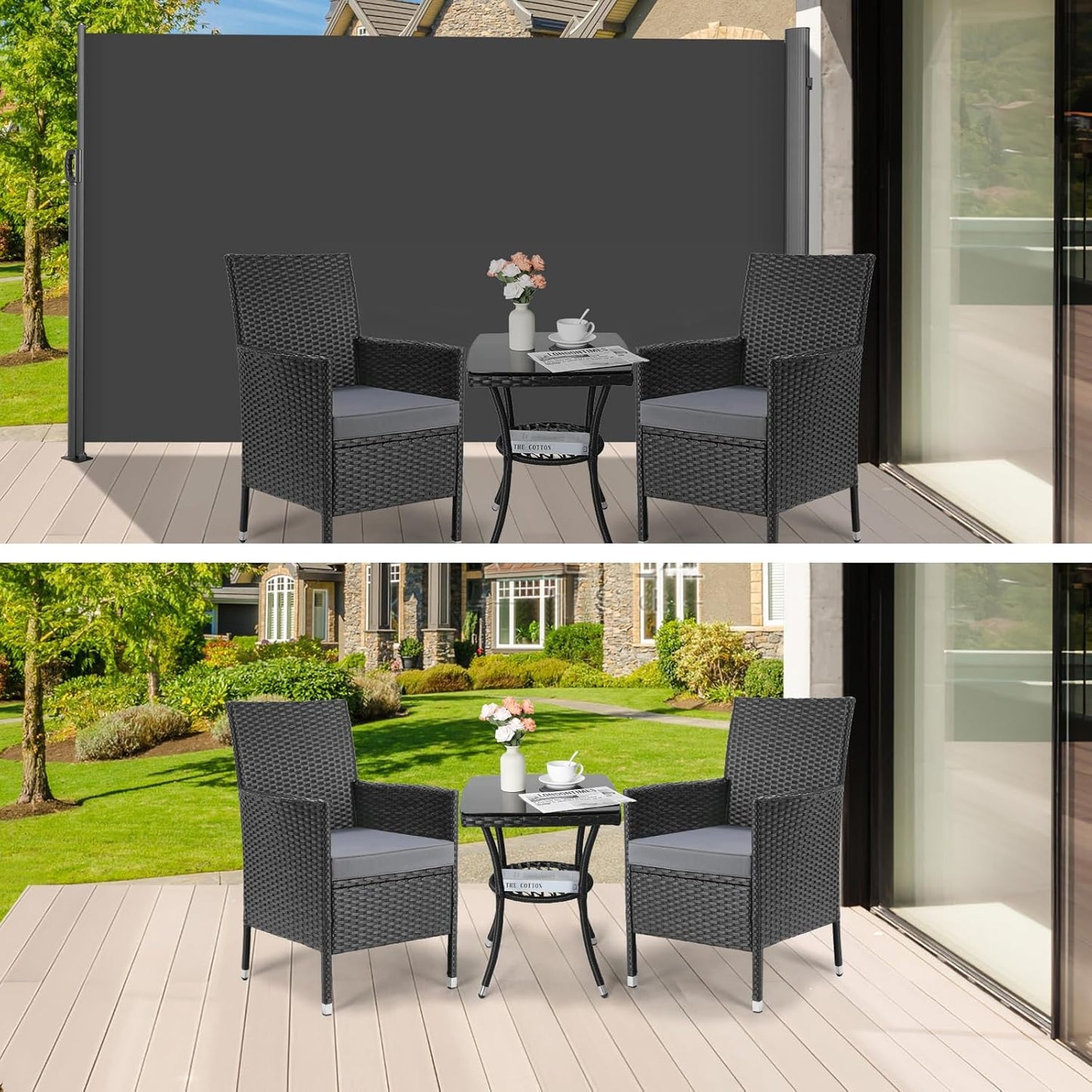 TLGREEN Retractable Side Awning, Retractable Patio Screen Awning, UV Resistant, Outdoor Privacy Screen For Garden, Balcony, Courtyard (Dark Grey)