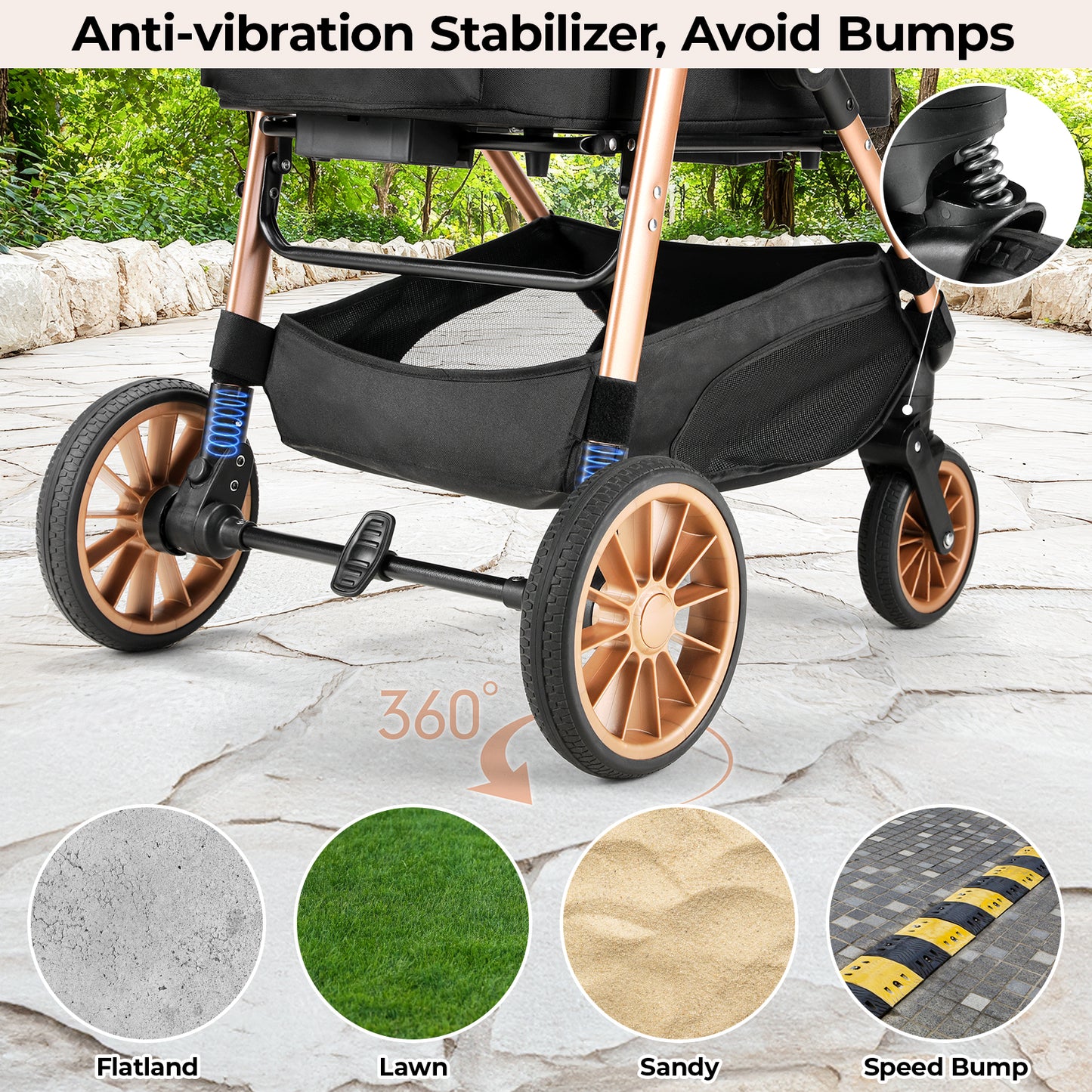 TLGREEN 4-Wheel Stable Pet Stroller for Medium Dogs/ Cats (55lbs Max) - 3-in-1 Convertible Design with Removable Carrier & One-Click Folding Mechanism (Black)
