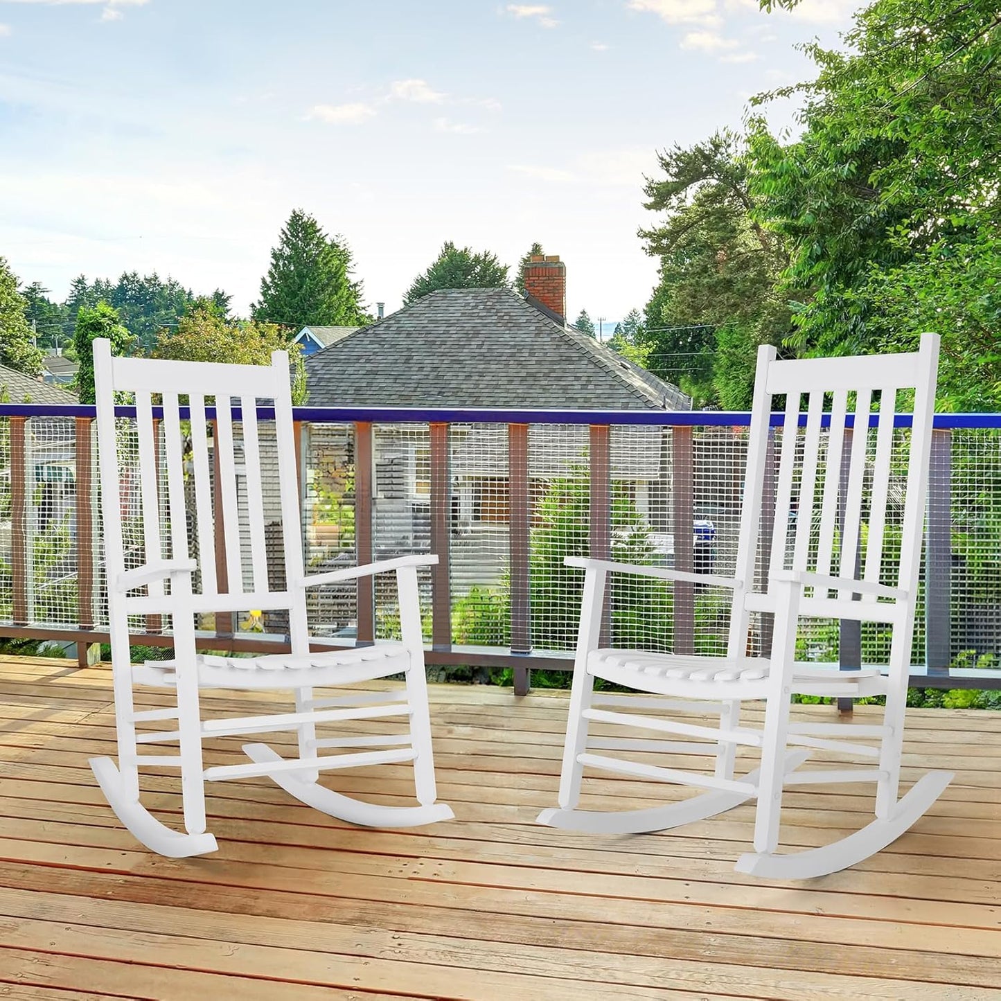 TLGREEN Solid Wood Outdoor Rocking Chair Featuring High Backrest, Simple Assembly for Porch, Garden, Lawn, Balcony