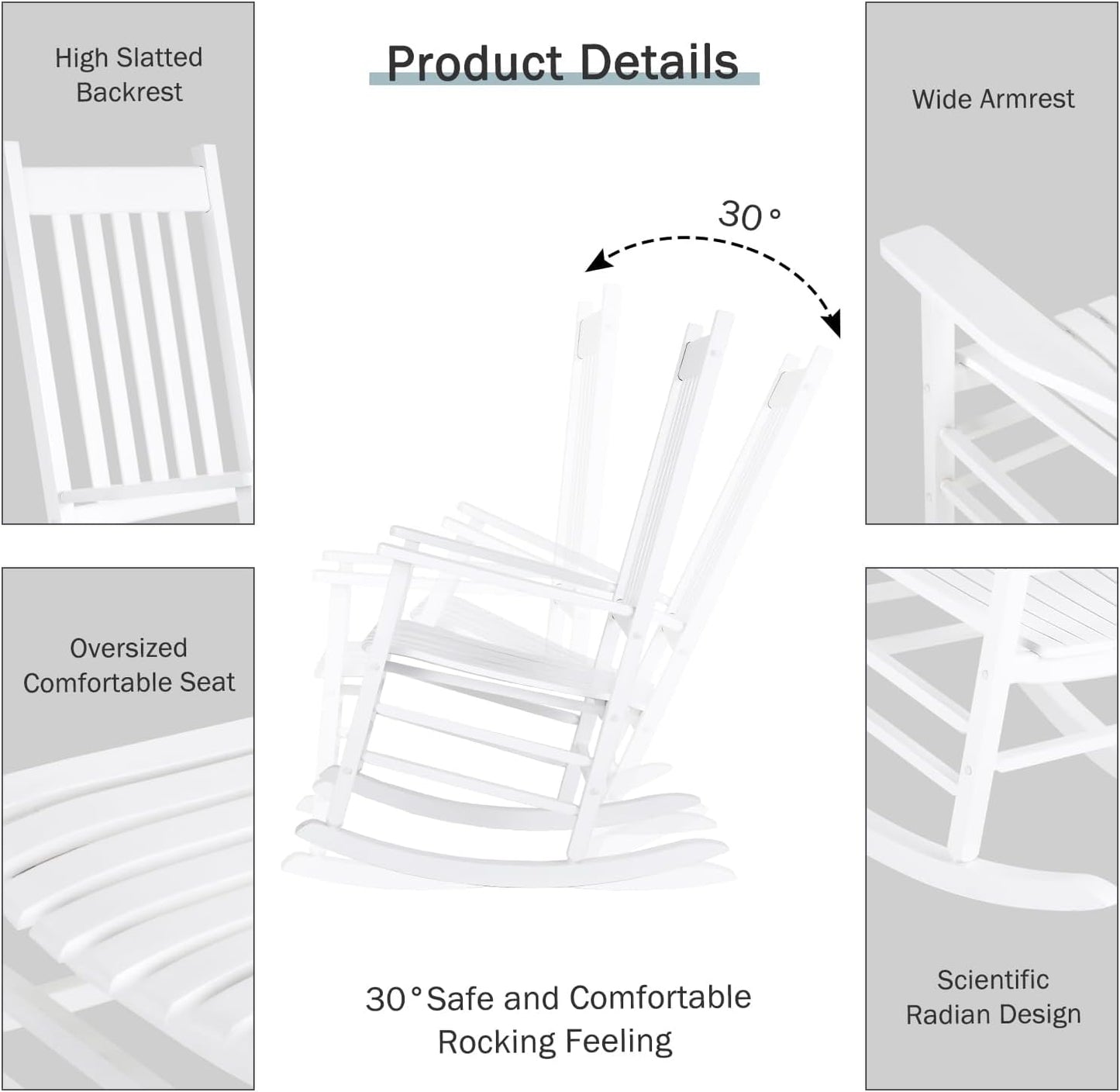 TLGREEN Solid Wood Outdoor Rocking Chair Featuring High Backrest, Simple Assembly for Porch, Garden, Lawn, Balcony