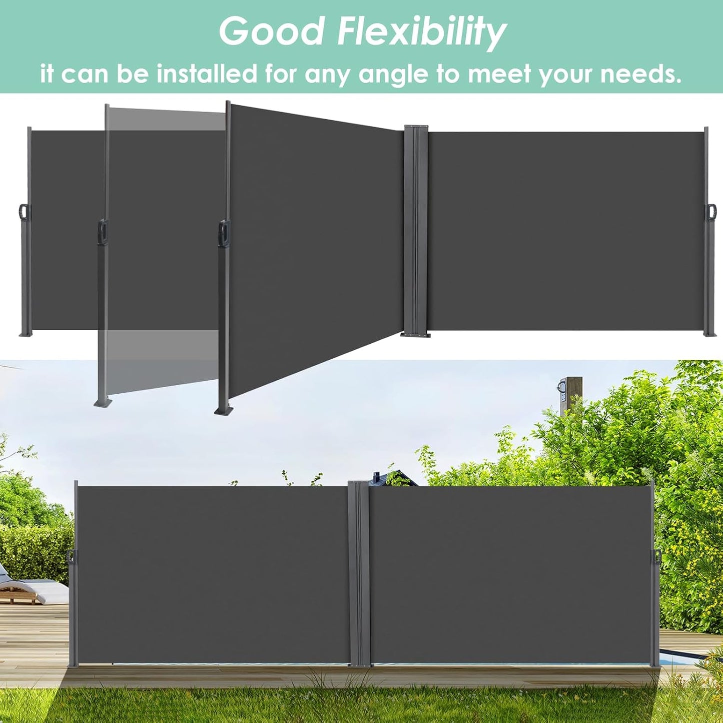 TLGREEN 236" x 71" Retractable Side Awning, Patio Retractable Side Screen Awning, UV Resistant, Patio Privacy Screen For Garden, Balcony, Courtyard (Dark Grey)