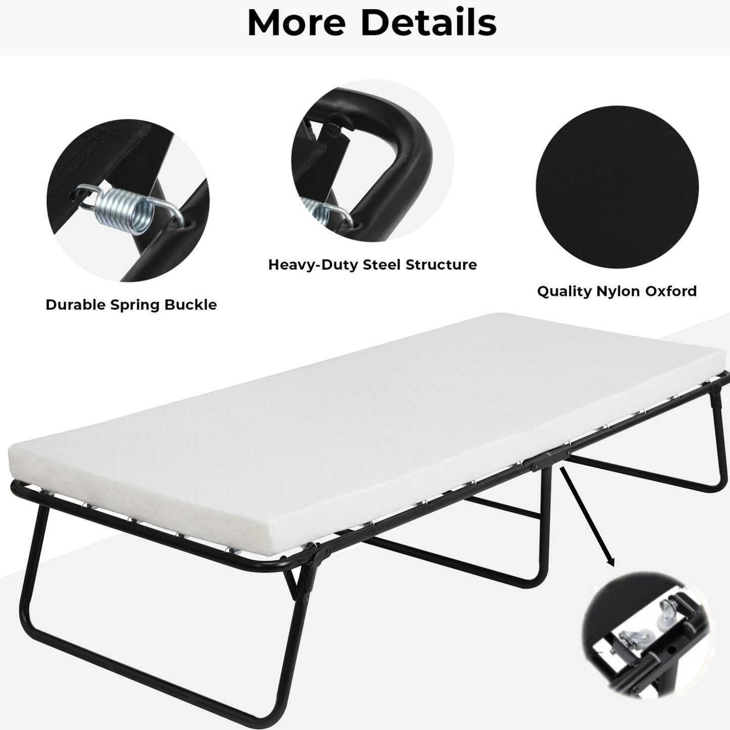 TLGREEN Portable Folding Bed with Wheels, Memory Foam Mattress, No Assembly