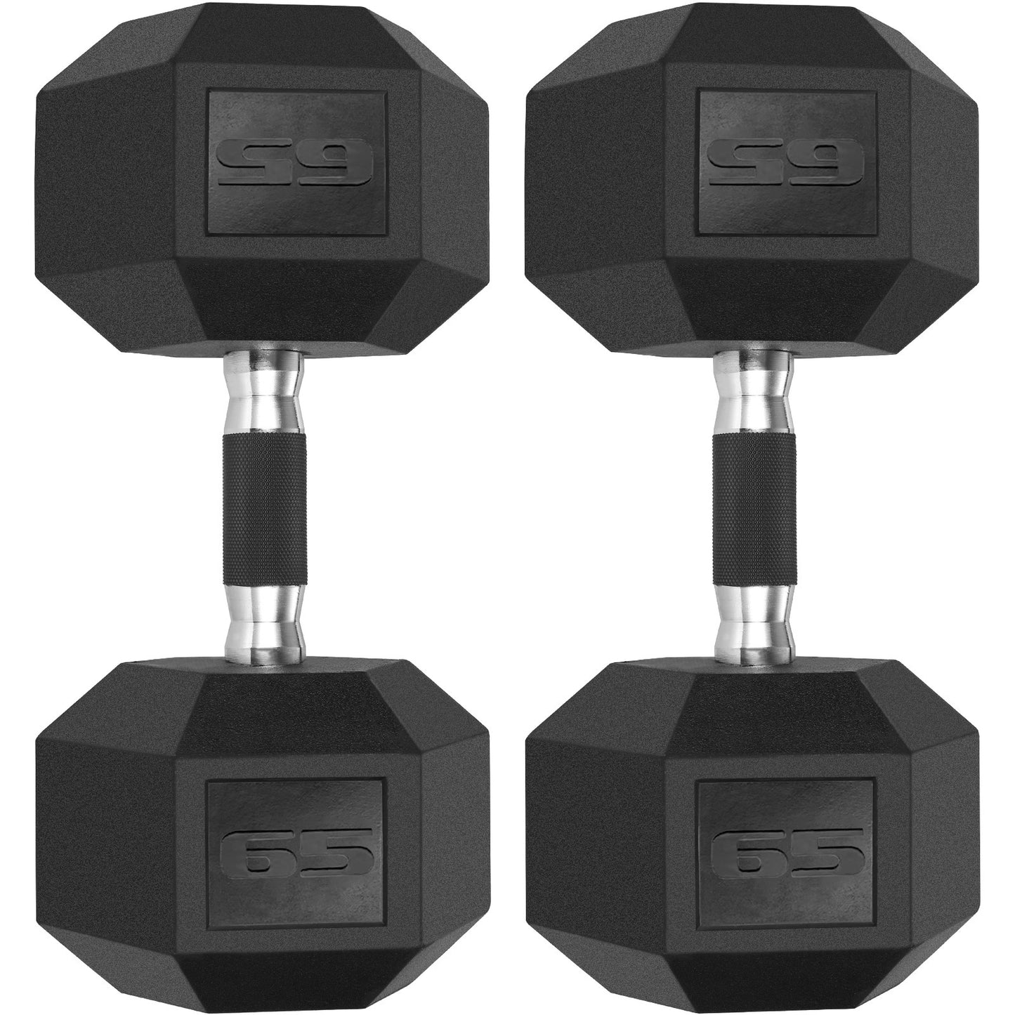 TLGREEN Rubber Hex Dumbbell, Rubber Coated Cast Iron, with Anti-Slip Rubber Grip, 60-75lb, 1 Pair/2Pcs
