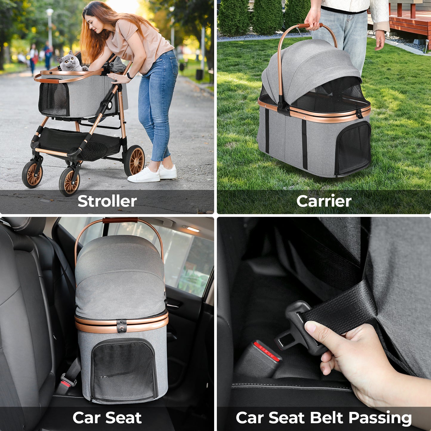 TLGREEN 4-Wheel Stable Pet Stroller for Medium Dogs/ Cats (55lbs Max) - 3-in-1 Convertible Design with Removable Carrier & One-Click Folding Mechanism (Black)