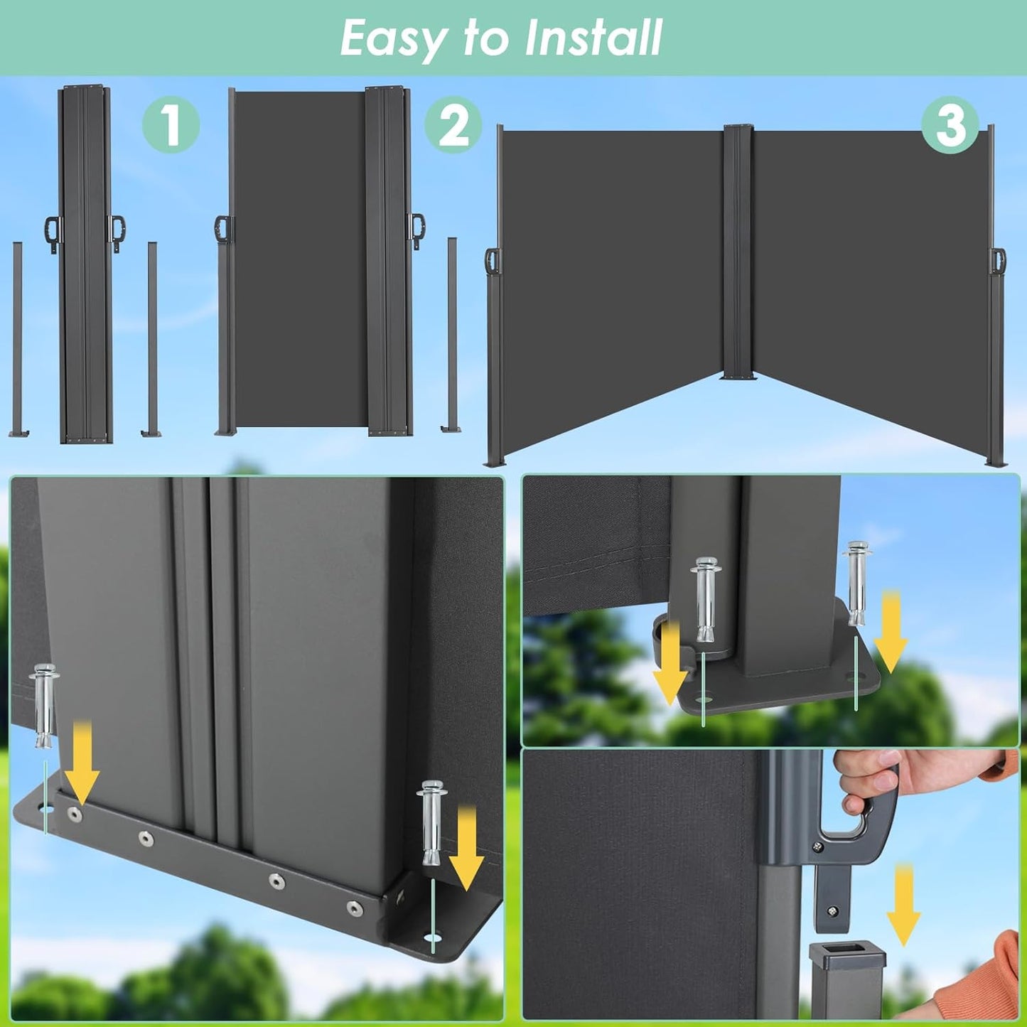 TLGREEN 236" x 71" Retractable Side Awning, Patio Retractable Side Screen Awning, UV Resistant, Patio Privacy Screen For Garden, Balcony, Courtyard (Dark Grey)