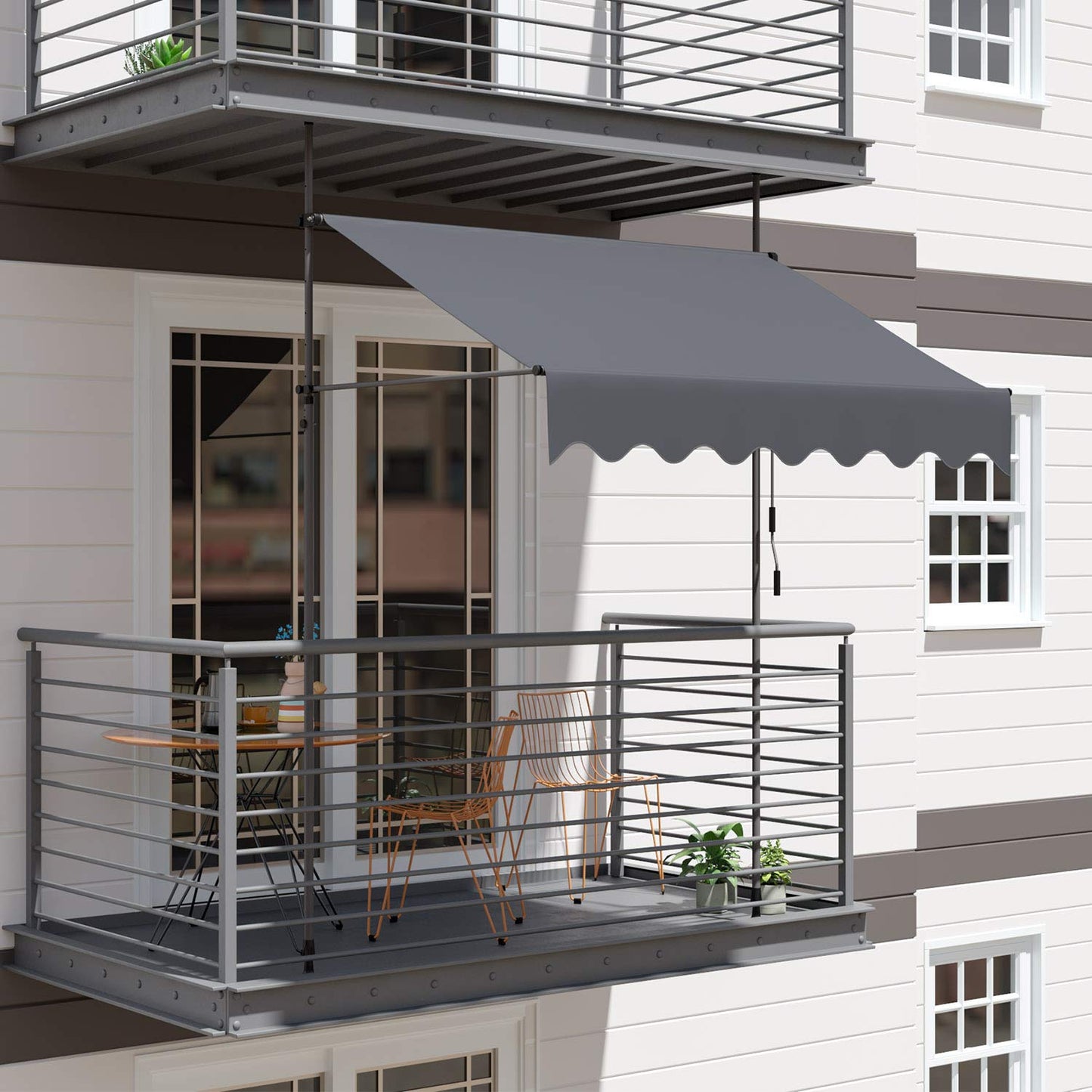 TLGREEN Manual Retractable Awning, Non-screw Outdoor Retractable Patio Awning, Height Adjustable Sun Shade Awning, for Balcony or Door(118" H x 118" W x 47" D)