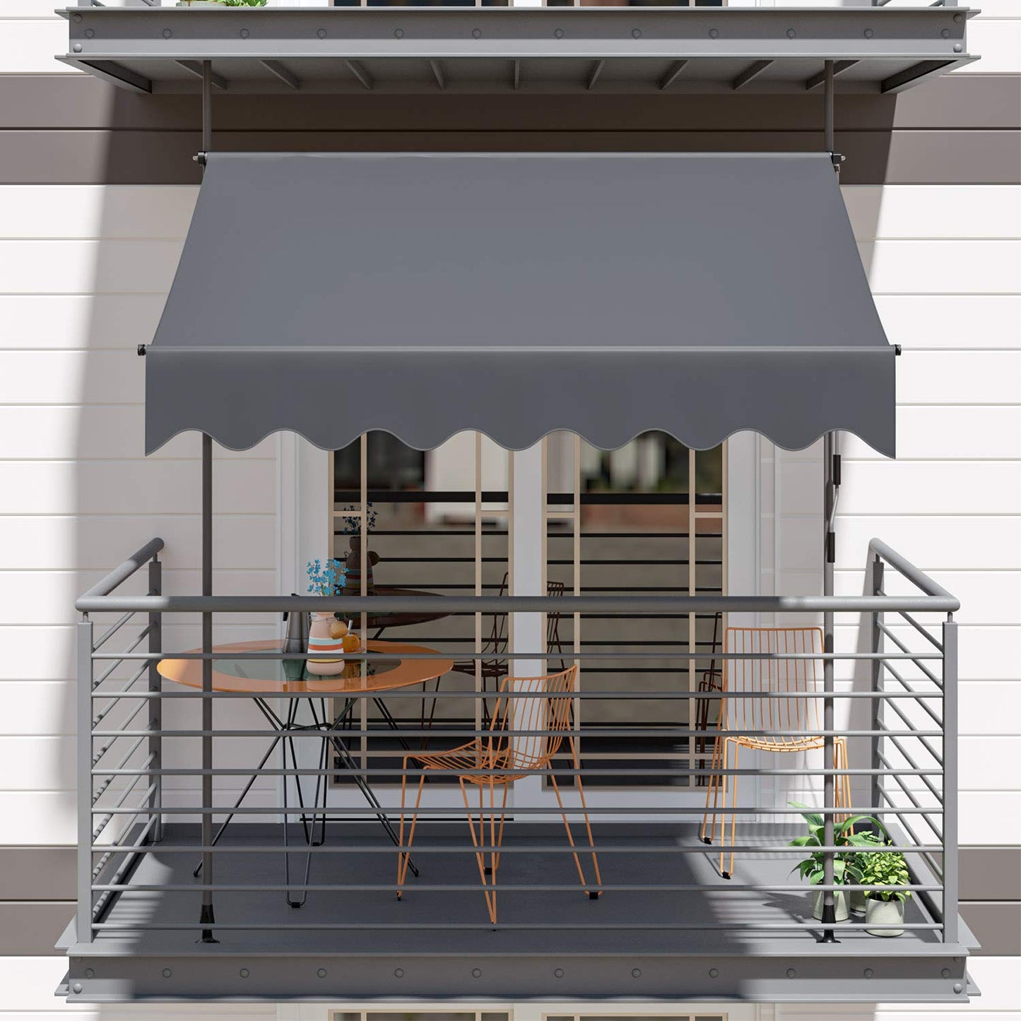 TLGREEN Manual Retractable Awning, Non-screw Outdoor Retractable Patio Awning, Height Adjustable Sun Shade Awning, for Balcony or Door(118" H x 118" W x 47" D)