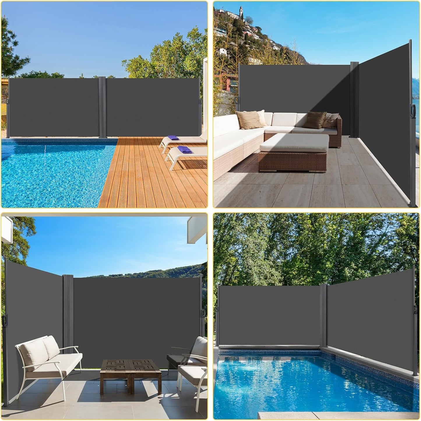 TLGREEN 236" x 71" Retractable Side Awning, Patio Retractable Side Screen Awning, UV Resistant, Patio Privacy Screen For Garden, Balcony, Courtyard (Dark Grey)