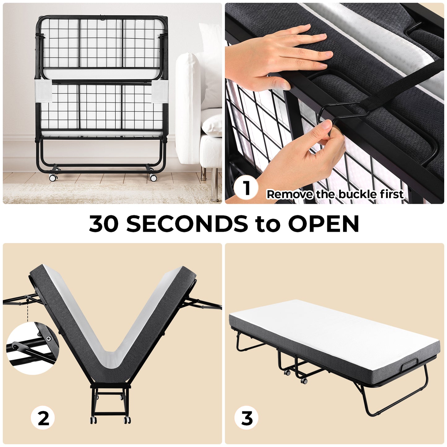 TLGREEN Portable Folding Bed with Mattress - Cot Size, 4" Memory Foam, Sturdy Metal Frame, Space-Saving for Guests or Small Rooms
