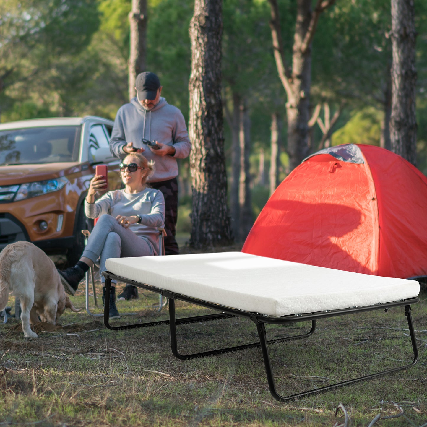 TLGREEN Portable Folding Bed with Wheels, Memory Foam Mattress, No Assembly