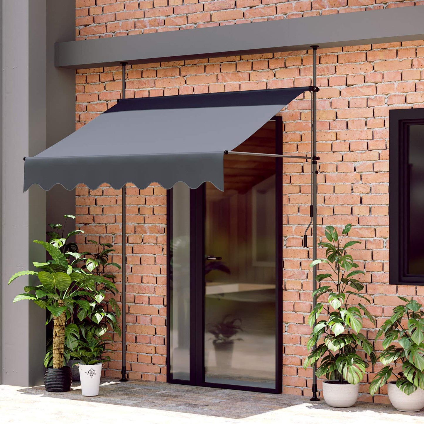 TLGREEN Manual Retractable Awning, Non-screw Outdoor Retractable Patio Awning, Height Adjustable Sun Shade Awning, for Balcony or Door(118" H x 118" W x 47" D)