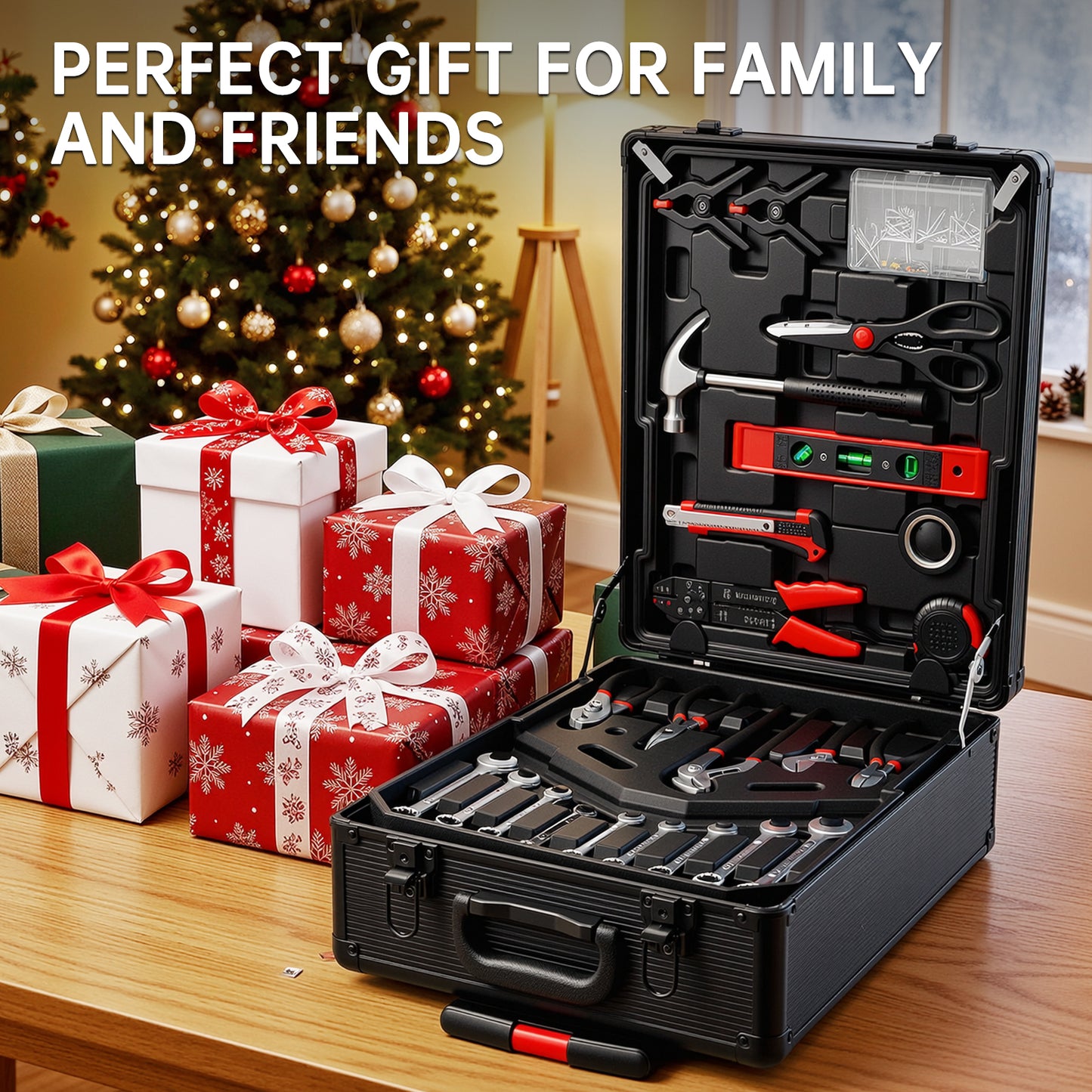 799pcs Mechanic Tool Set with Aluminum Trolley Case, Industrial Hand Tool Set,Tool Box Kit for Home, Dorm,Garage, and Automotive, Complete Tool Set,with 2 Gloves, 500 Plastic Ribbons