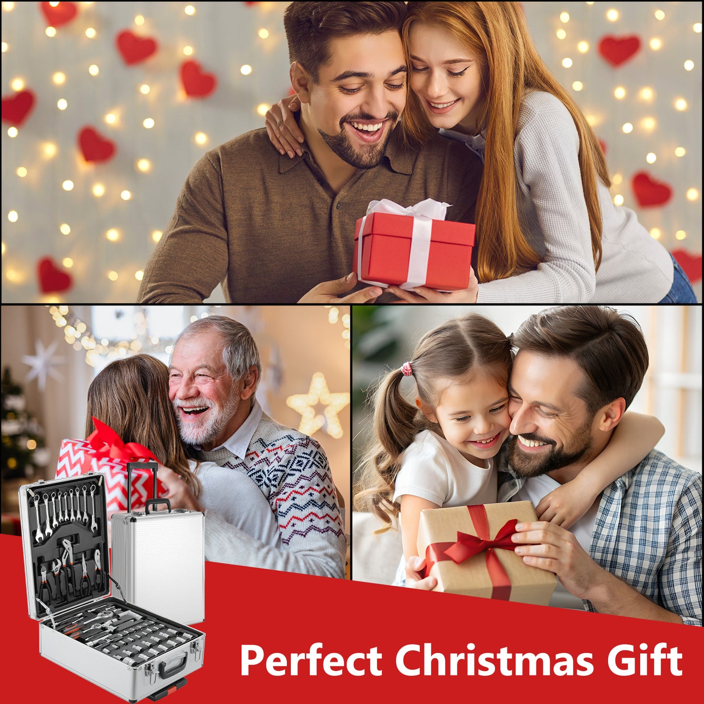 799pcs Mechanic Tool Set with Aluminum Trolley Case, Industrial Hand Tool Set,Tool Box Kit for Home, Dorm,Garage, and Automotive, Complete Tool Set,with 2 Gloves, 500 Plastic Ribbons