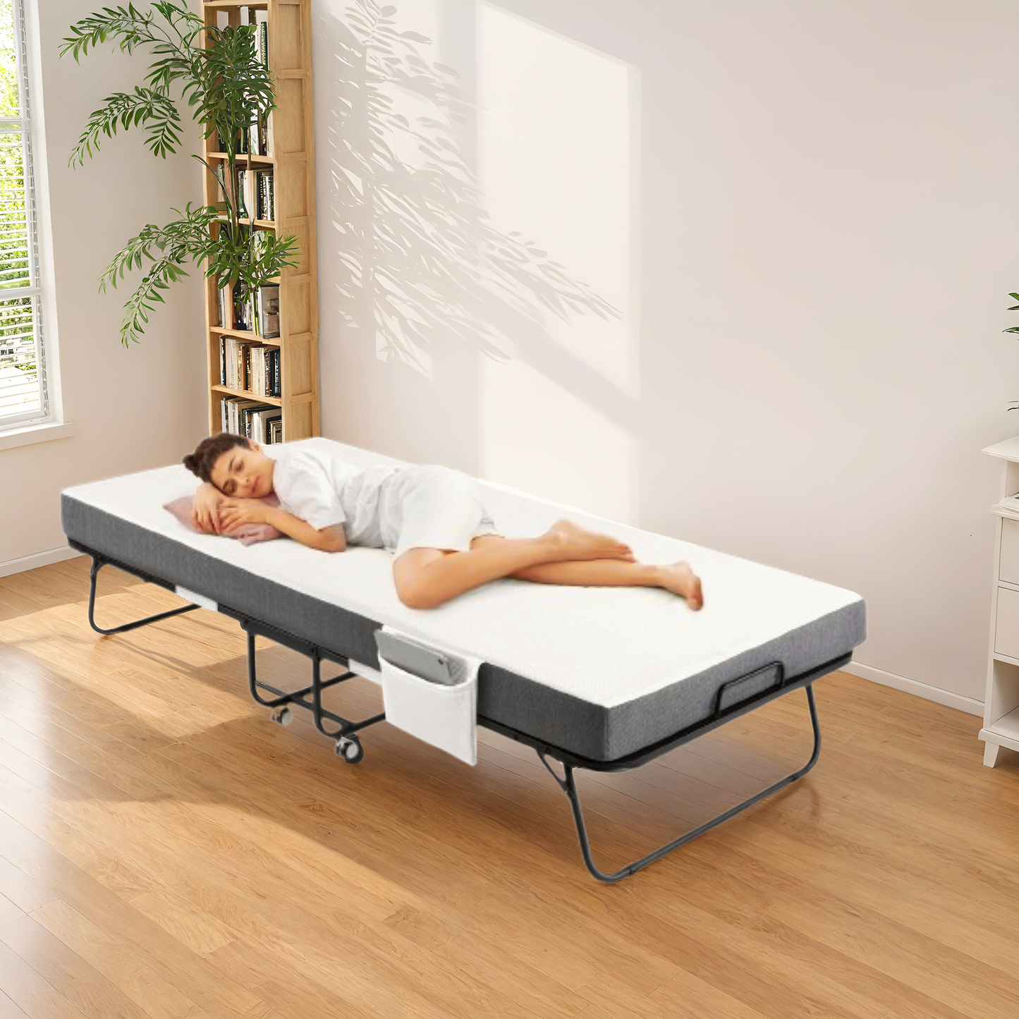 TLGREEN Portable Folding Bed with Mattress - Cot Size, 4" Memory Foam, Sturdy Metal Frame, Space-Saving for Guests or Small Rooms
