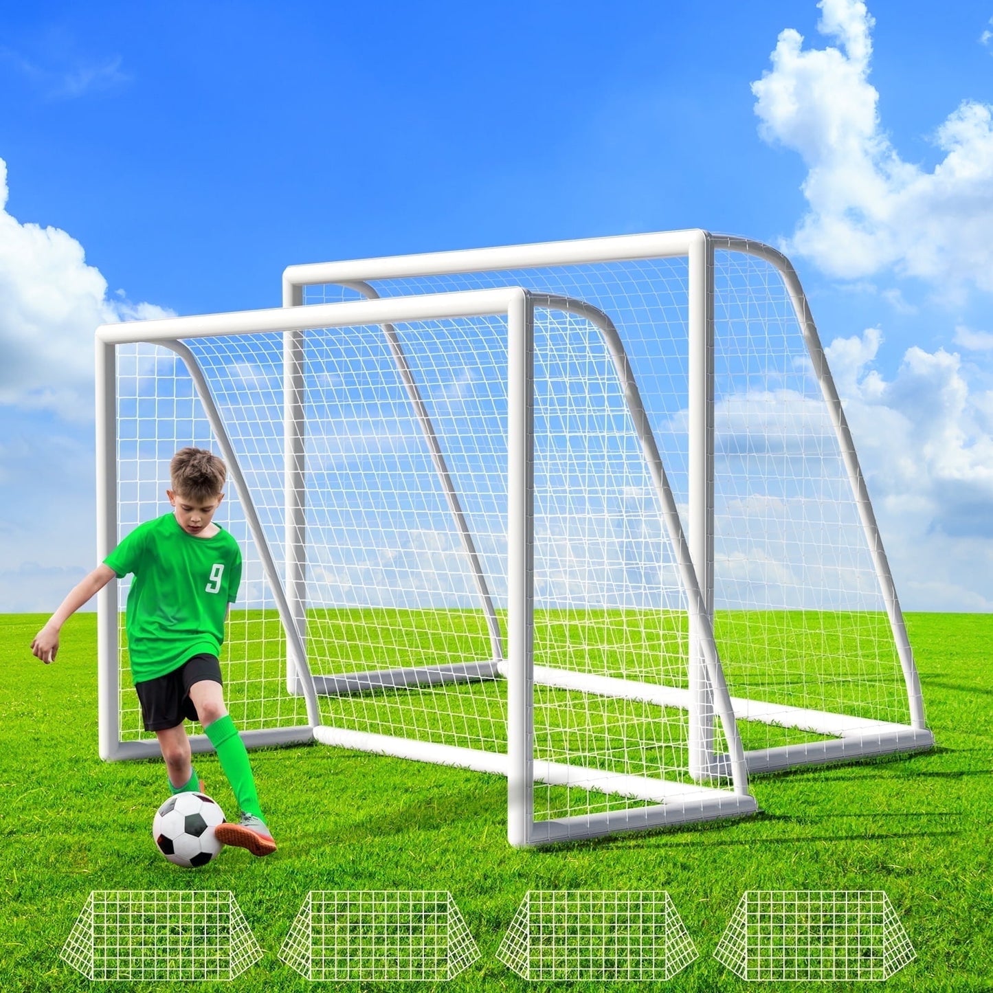TLGREEN 10x6.5ft Soccer Goal Set for Kids and Adults, with Weatherproof UPVC Frame, Soccer Nets, Carry Bag, Ground Stakes