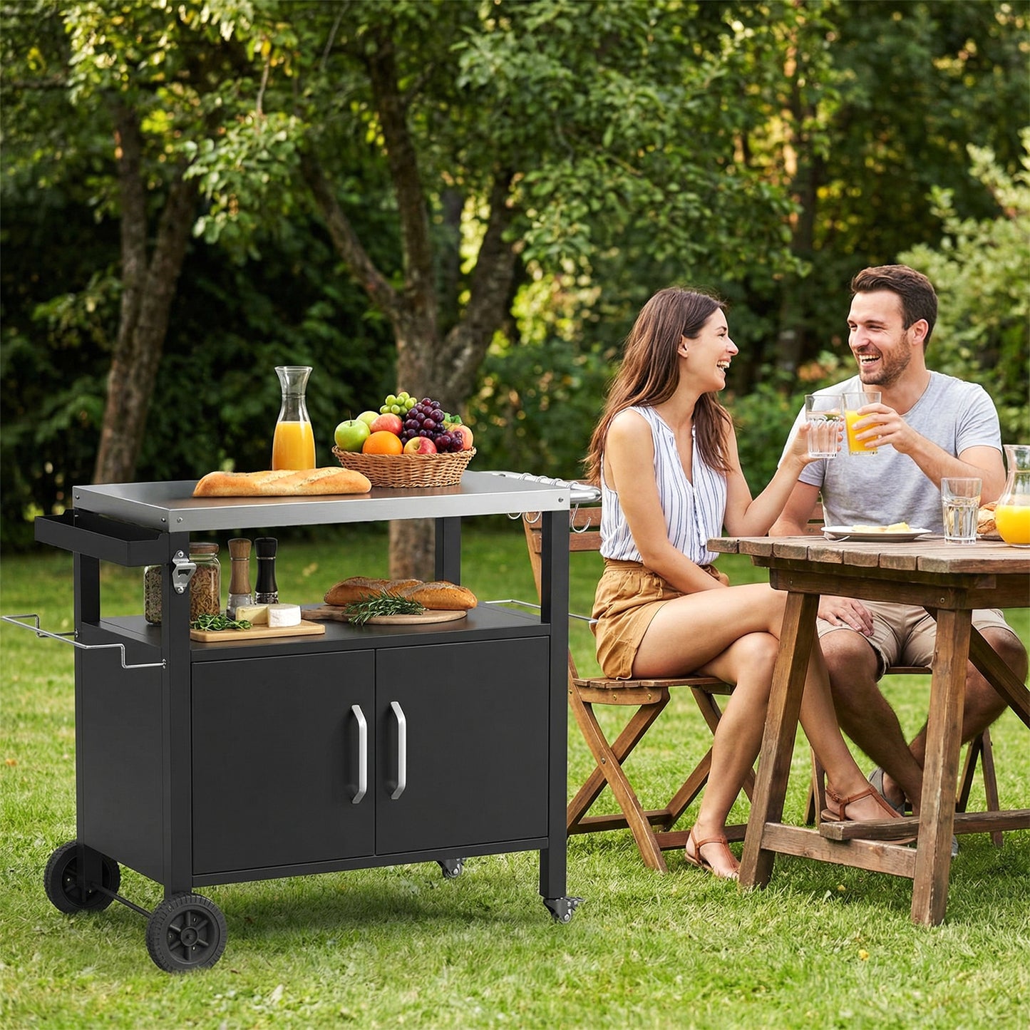 TLGREEN Service Cart with Wheels, Portable Tool Cart for Restaurant, Garage, Warehouse, Home