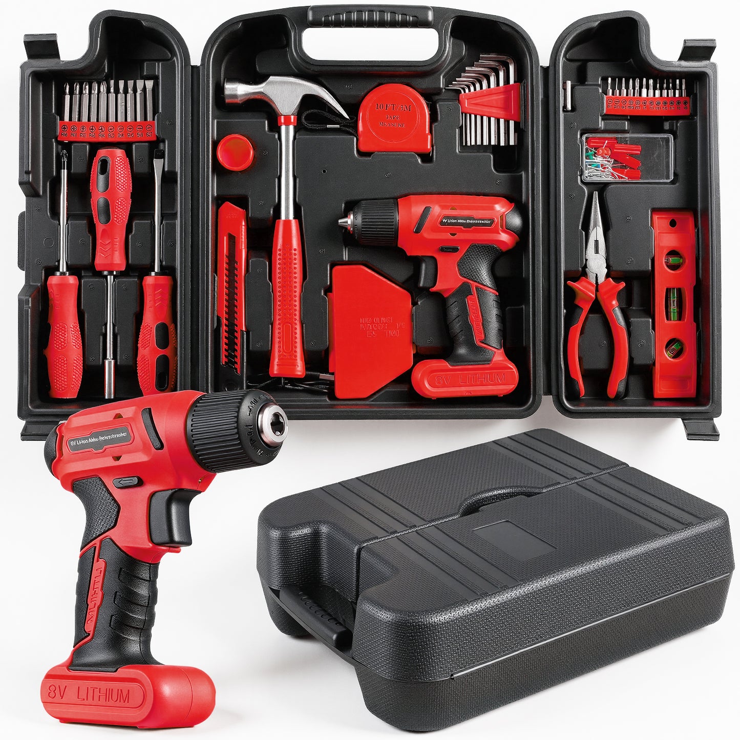 TLGREEN 101 Pcs 8V Cordless Drill and Tool Set, USB-C Rechargeable Power Tool Kit with Brushless Motor & Fast Charge, Lightweight Home Tool Kit for DIY, Repair, and Maintenance