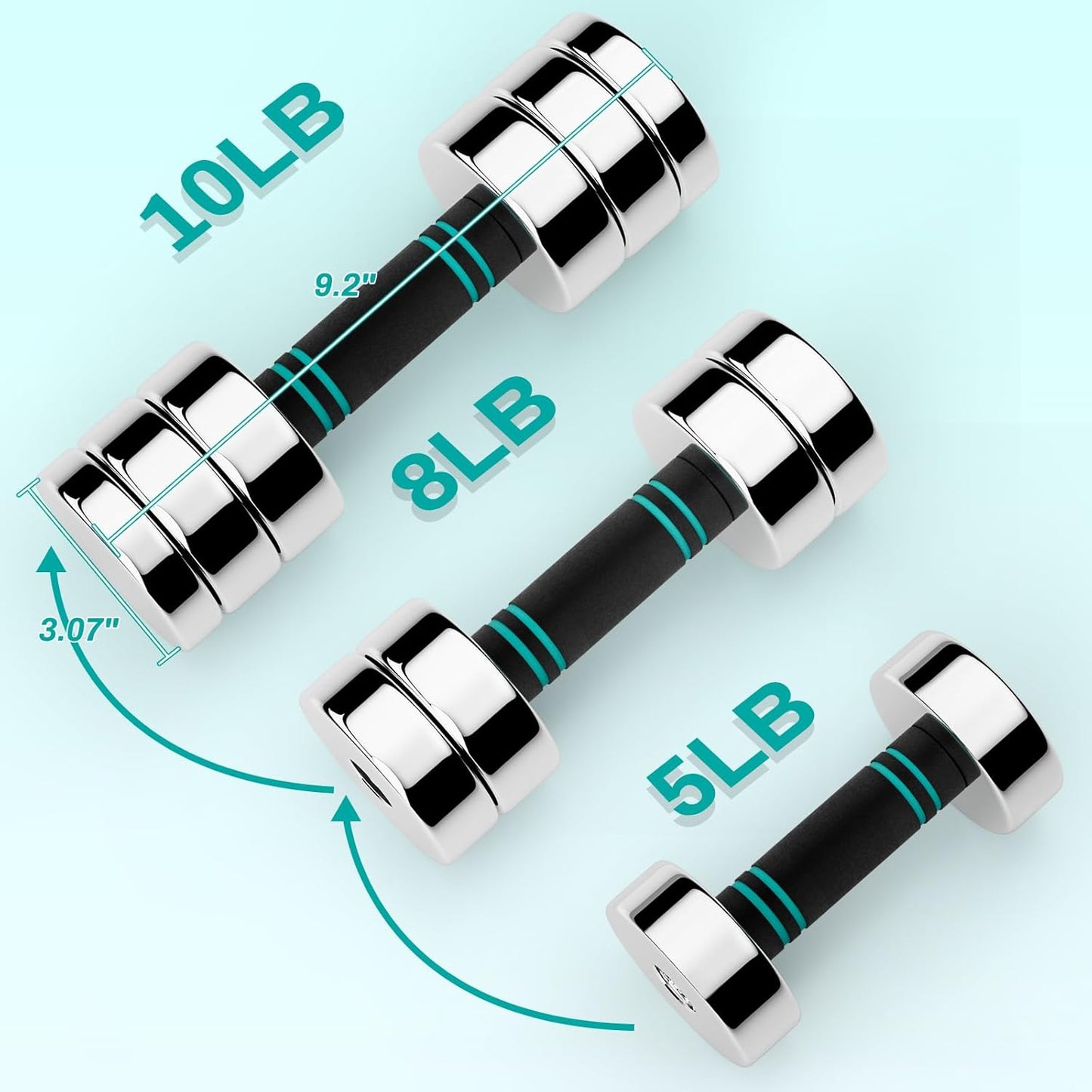 Steel Adjustable Dumbbell Set of 2, 5/10/15lb Free Weights Dumbbells Set, Non-Slip and Comfortable Foam Handle, for Home Gym Office Exercise