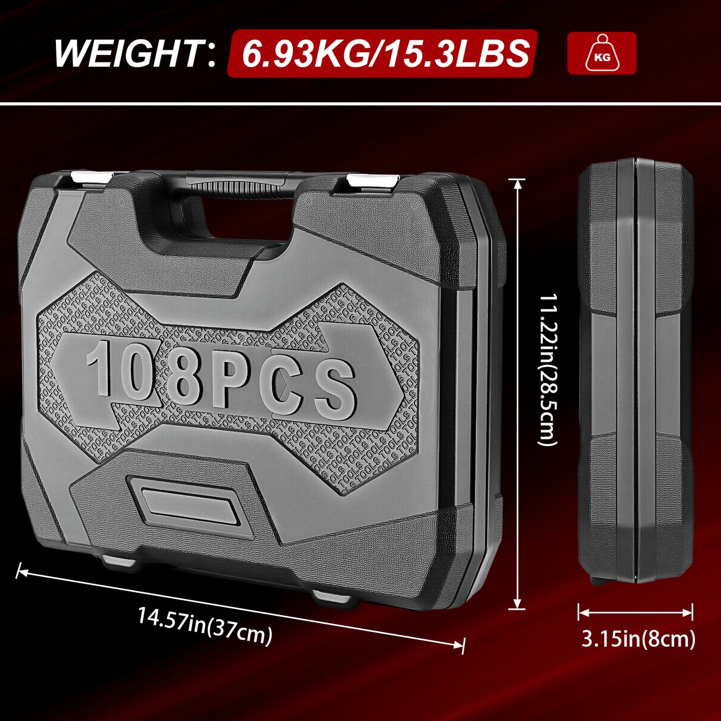 TLGREEN 108 Pcs Mechanic Socket Tool Kit，CR-V Steel Metric and Standard 1/4" & 1/2" Ratchet set, Universal Joint, Extension Bars,Adapter,Ratchet Wrench,Socket Set for car garage