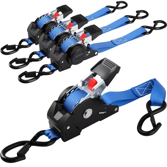 TLGREEN Retractable Ratchet Straps, 4Pack,1” x 10’ 1650lb Break Strength Heavy Duty Auto Self Retracting Tie Down Straps for Truck, Cargo, Motorcycle, ATV, UTV,Boat