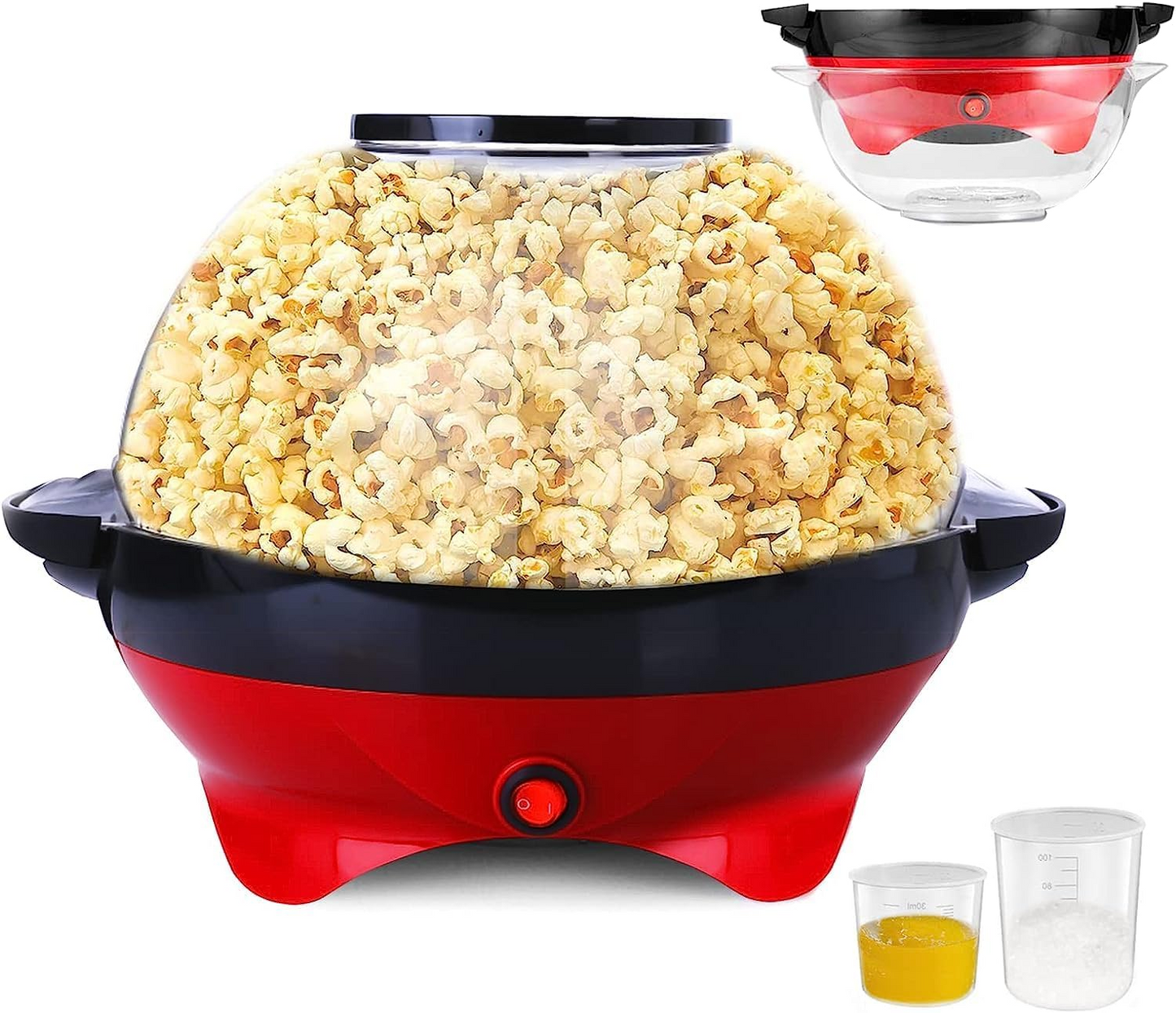 TLGREEN 6 Quart Popcorn Machine, Electric Hot Oil Popcorn Maker Machine, with Nonstick Plate & Stirring Rod, Large Lid for Serving Bowl. (Black)